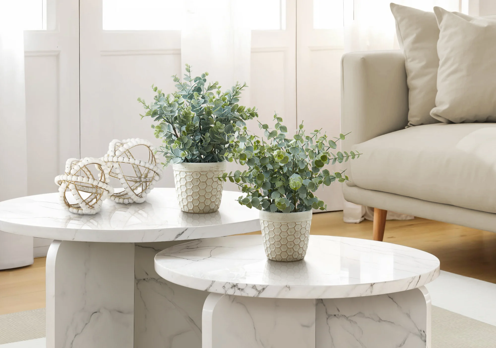 13" Eucalyptus Grass Plant With 4" White Pot - Green - Set of Two - Image 2