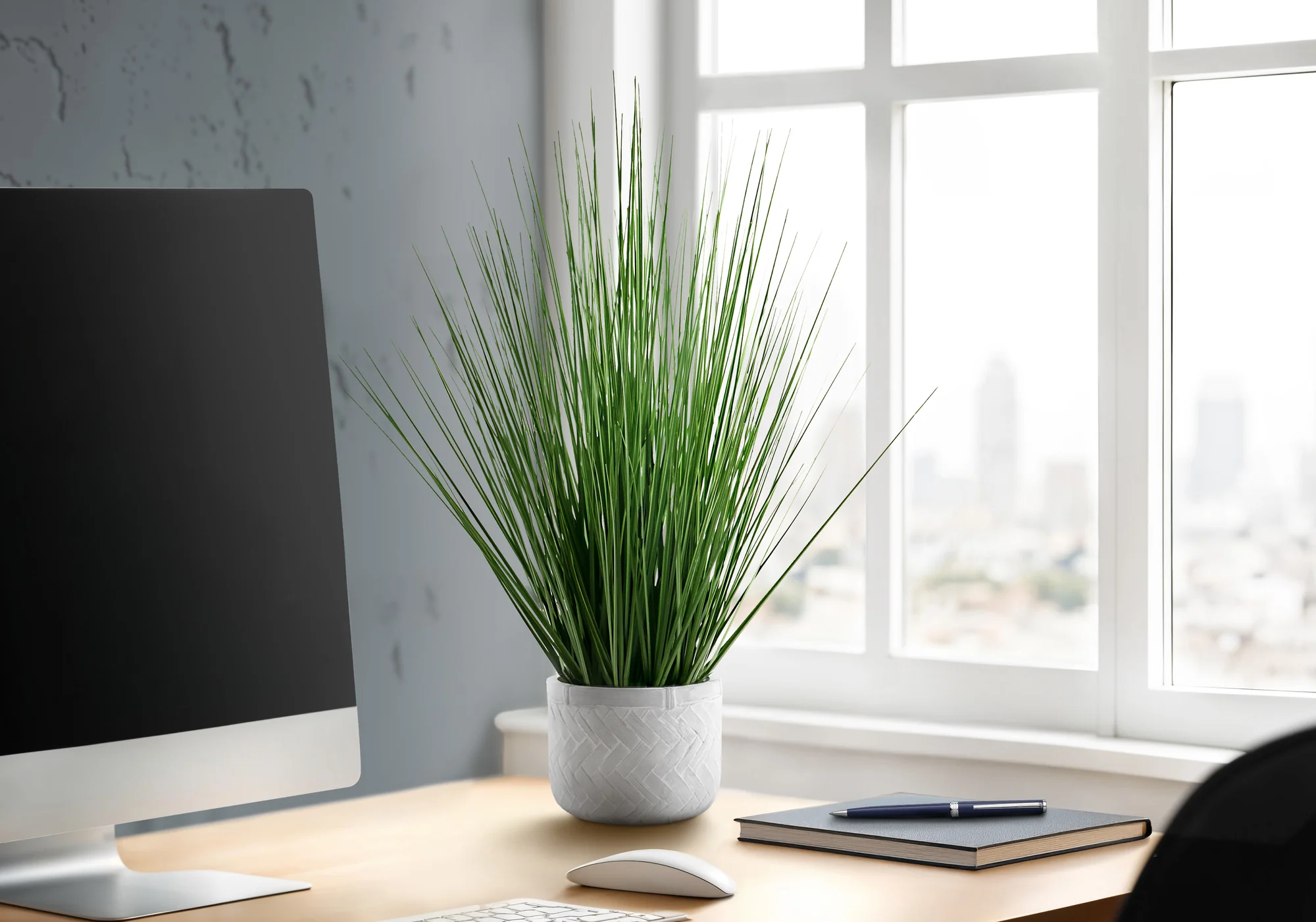 21" Grass Plant With 4" White Pot - Green - Image 2