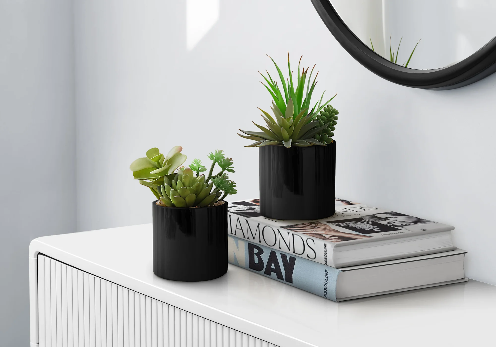 7" Succulent Plant with 3" Black Pot - Green - Set of 2 - Image 2