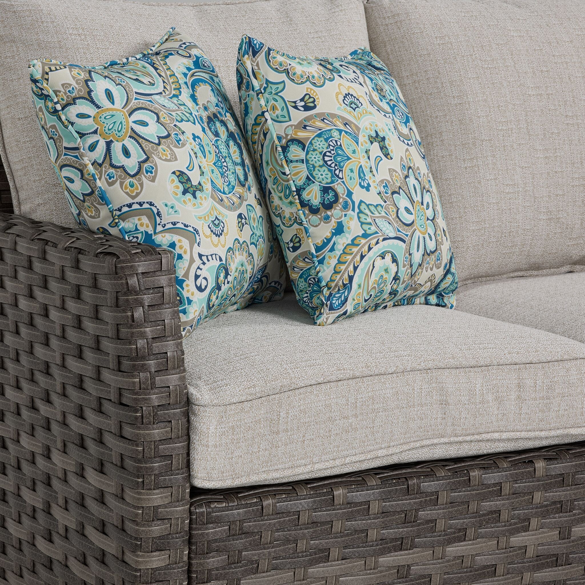Acadia Outdoor Banquette Sectional - Grey, Beige - Image 3