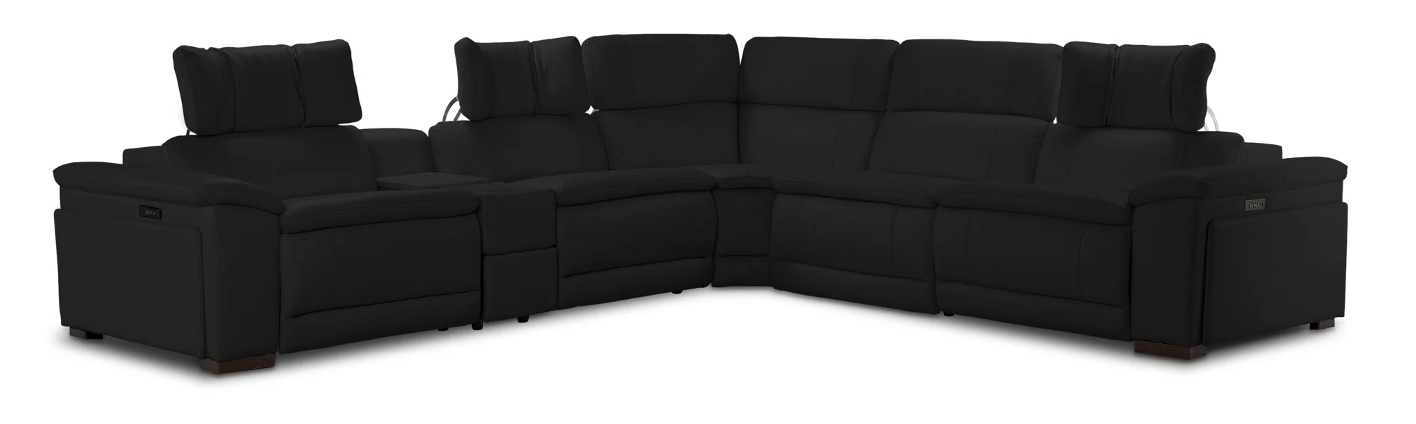 Ajax Leather 6-Piece Dual Power Reclining Sectional - Black - Image 3
