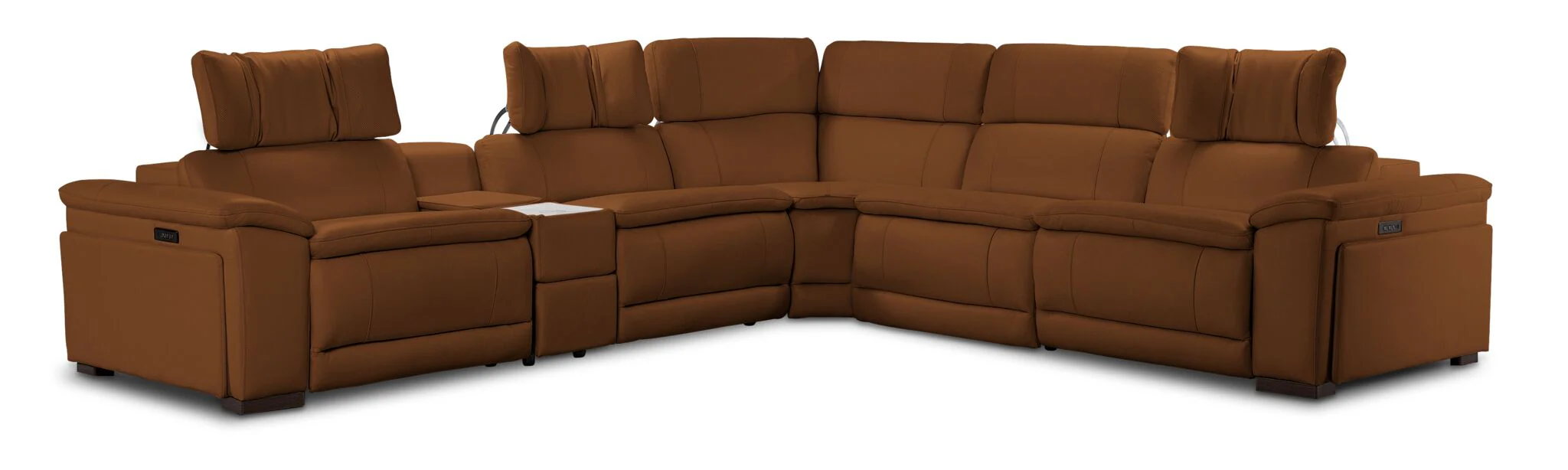 Ajax Leather 6-Piece Dual Power Reclining Sectional - Camel - Image 3