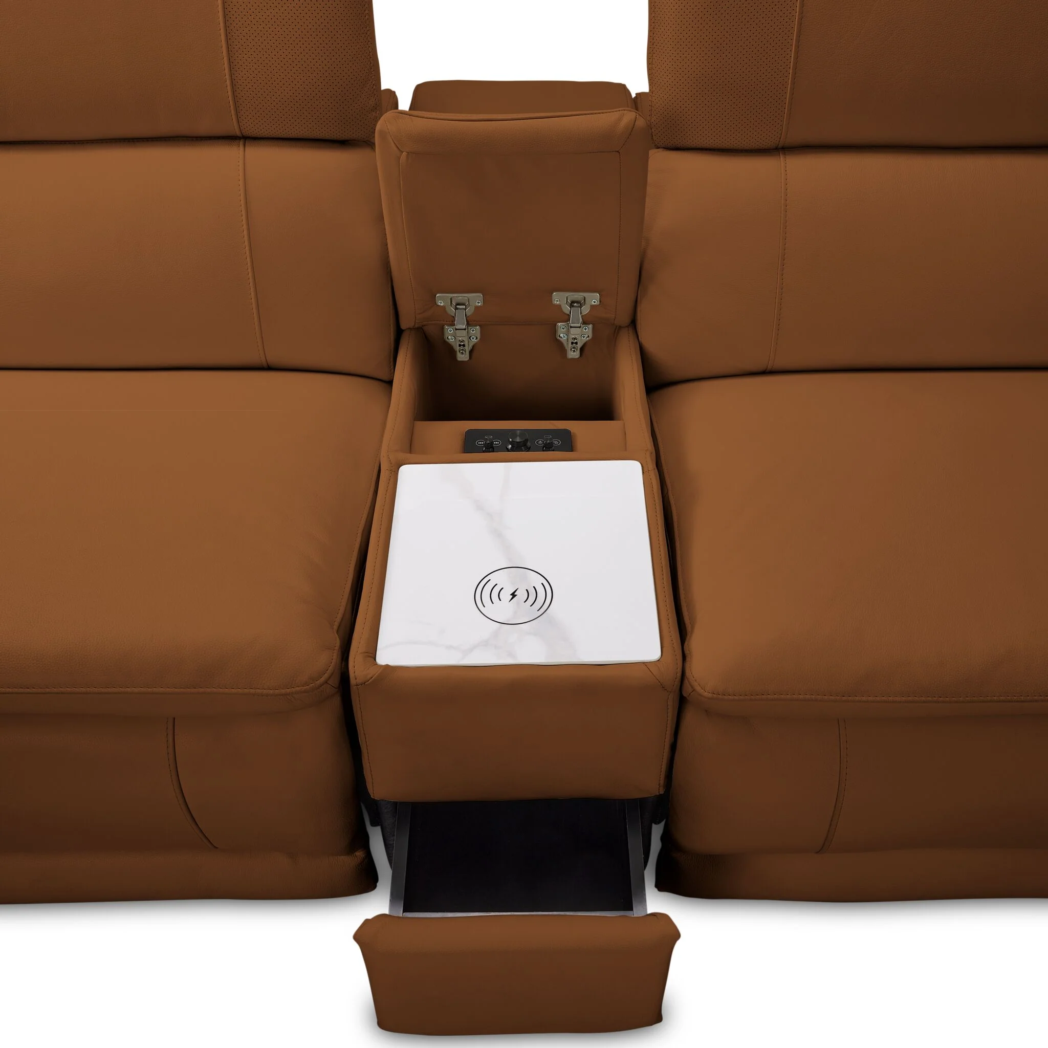 Ajax Leather 6-Piece Dual Power Reclining Sectional - Camel - Image 6