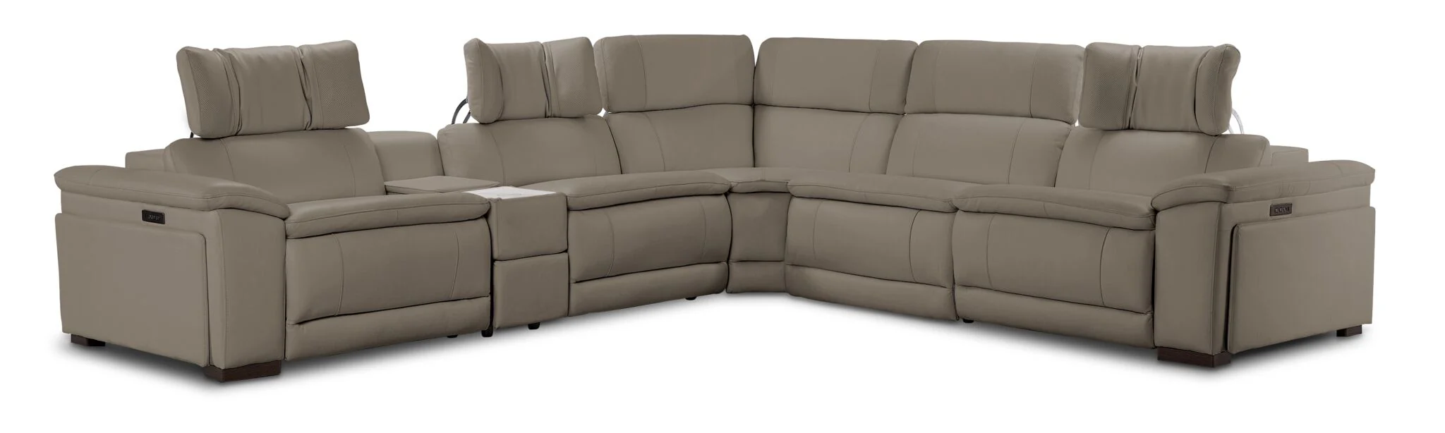 Ajax Leather 6-Piece Dual Power Reclining Sectional - Stone - Image 3