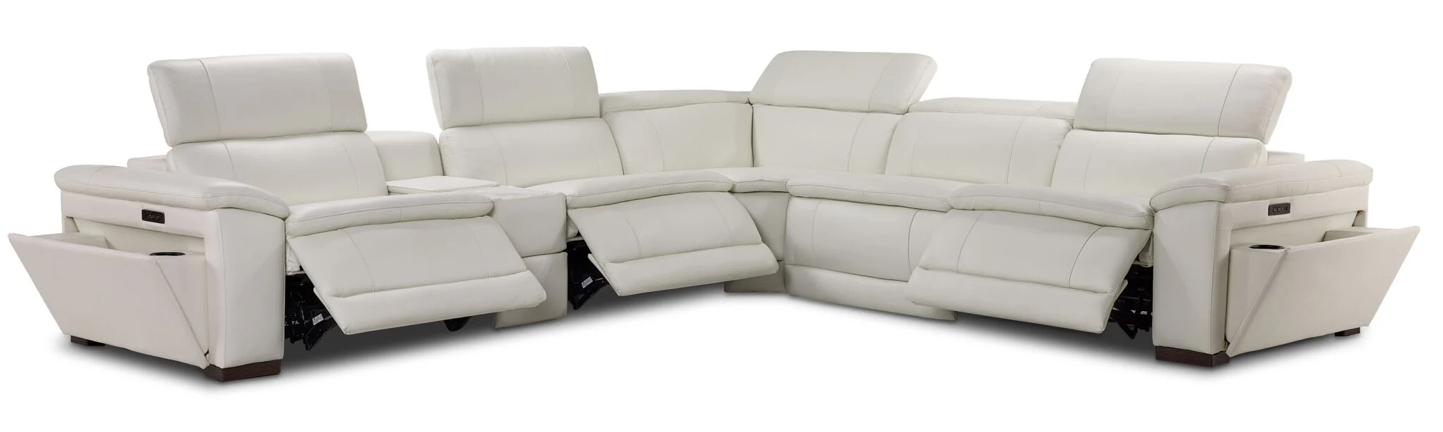Ajax Leather 6-Piece Dual Power Reclining Sectional - White - Image 4