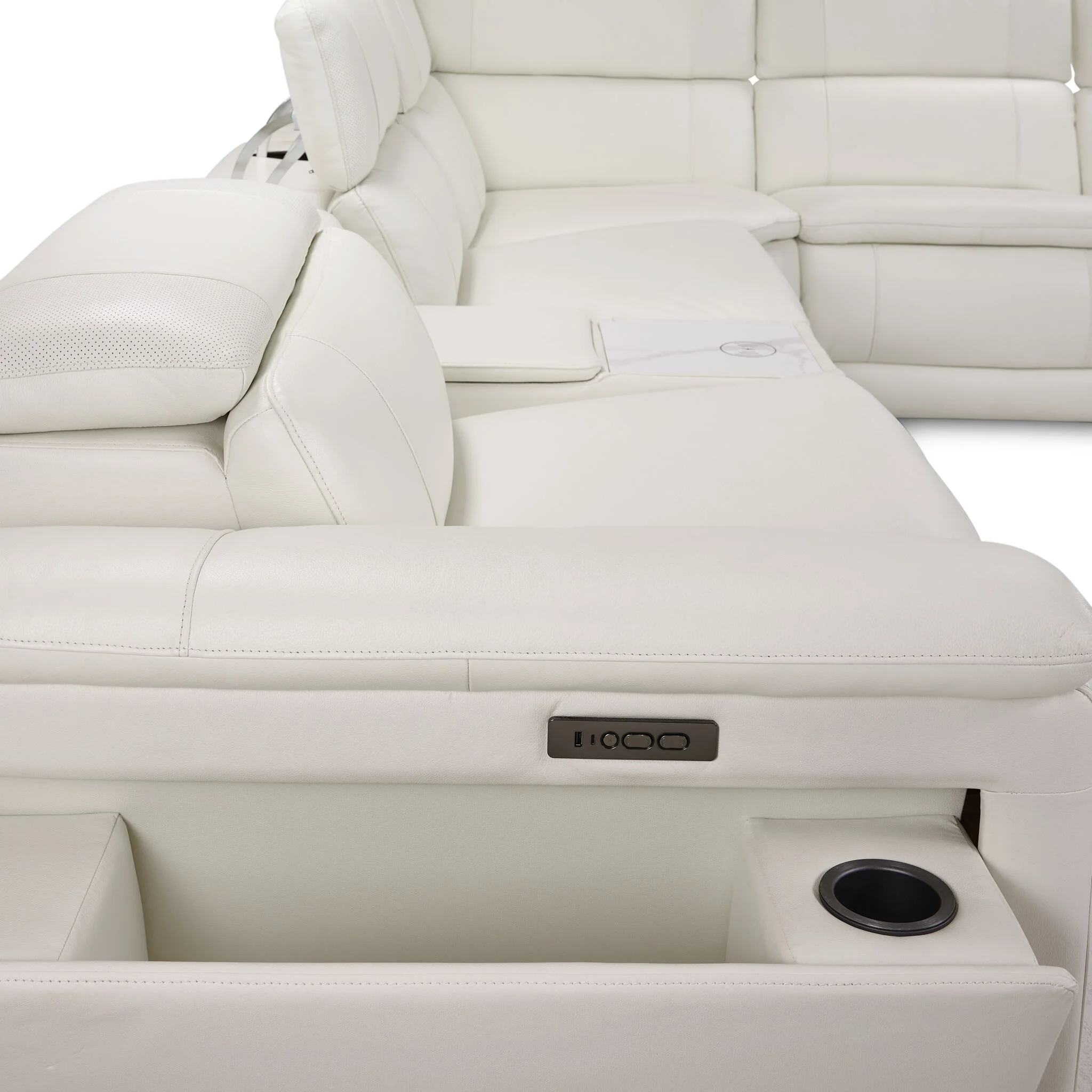 Ajax Leather 6-Piece Dual Power Reclining Sectional - White - Image 6