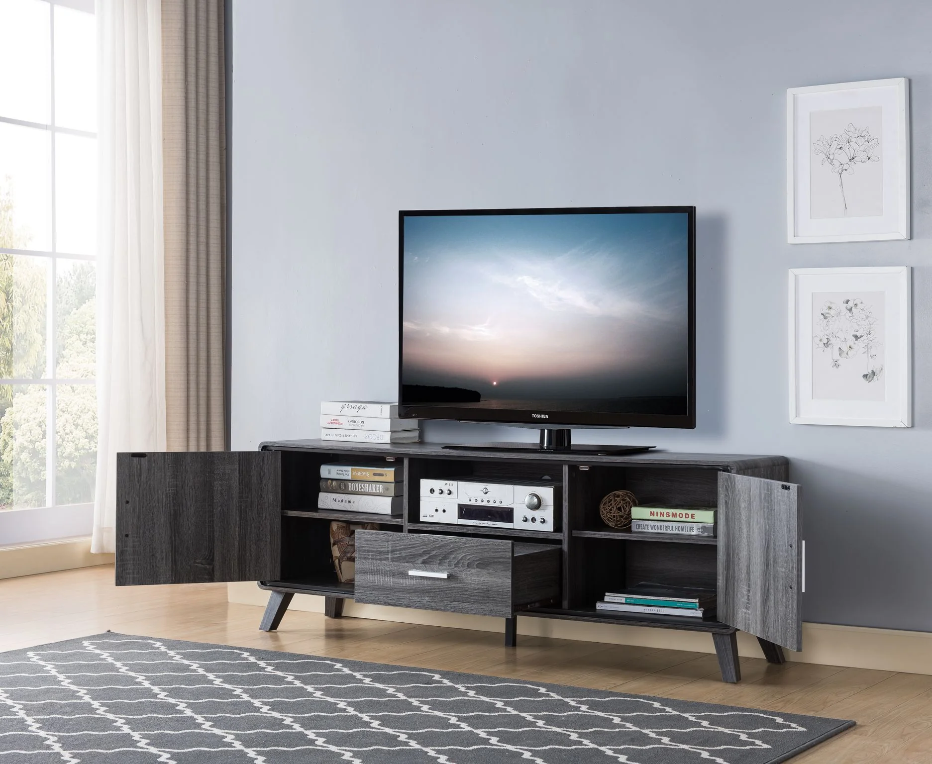 Alessia 60" TV Stand - Antique Grey - Image 2