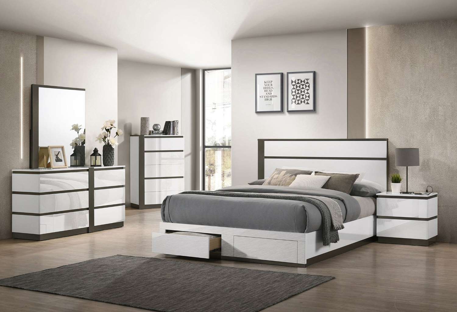 Allister Night Table - White, Gunmetal Grey - Image 2