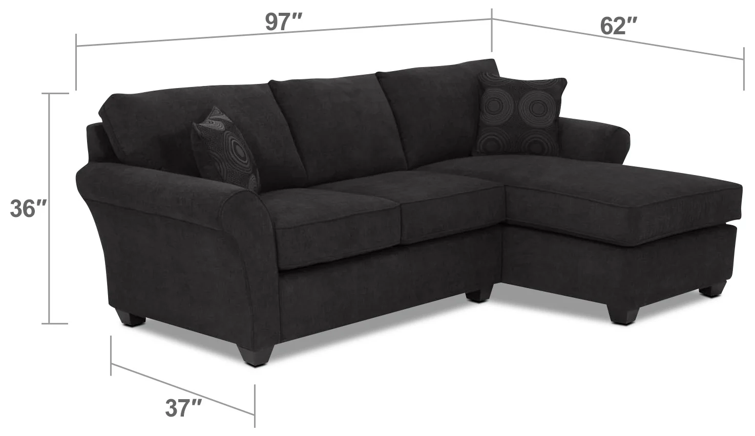 Althea 2-Piece Sectional with Right-Facing Chaise - Black - Image 11