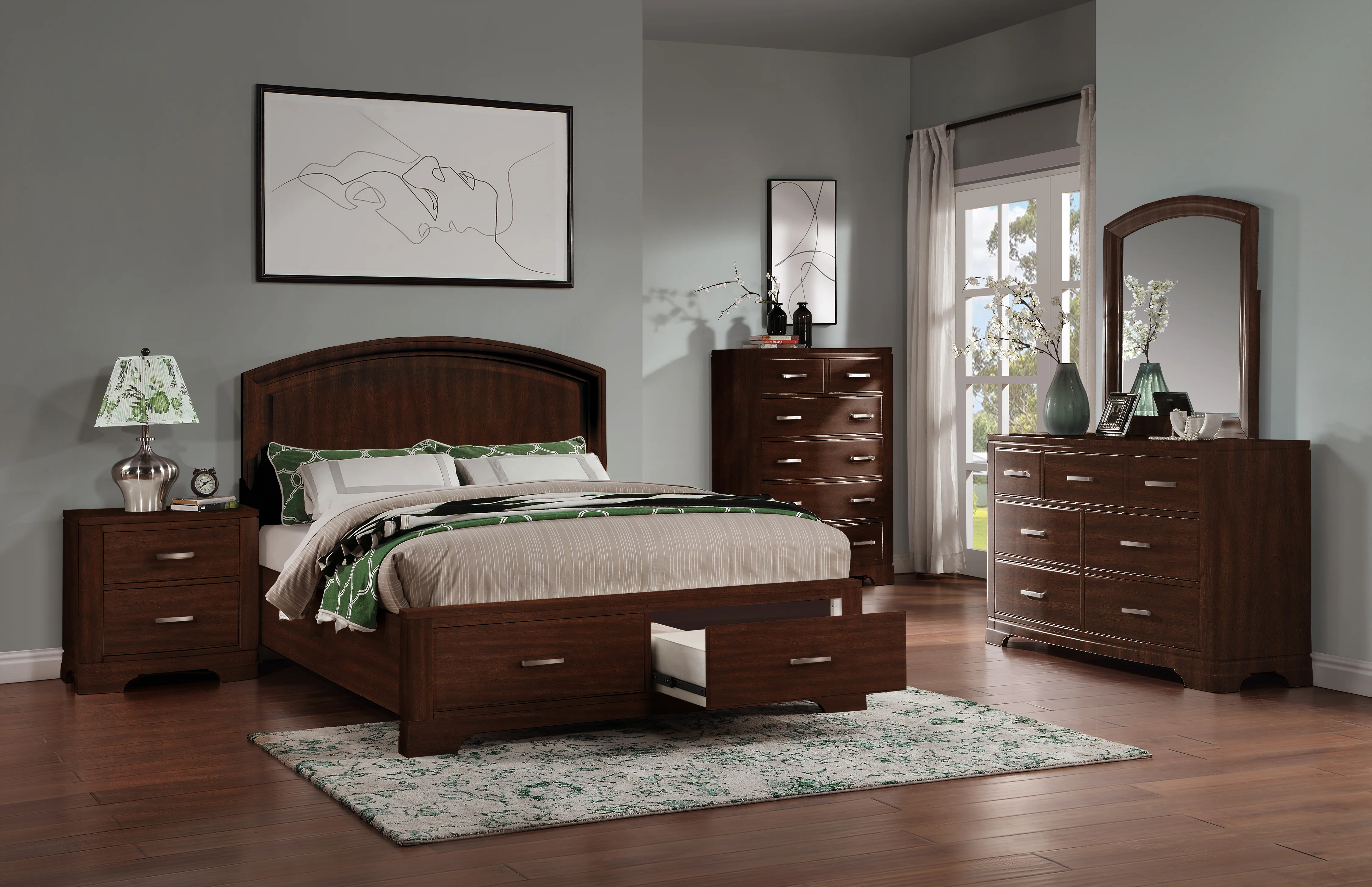 Arista 6-Piece Full Storage Bedroom Package - Brown Cherry - Image 2