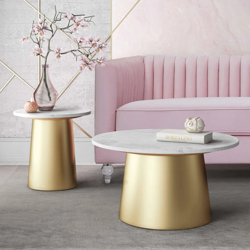 Asbes Coffee Table - Marble, Gold - Image 2