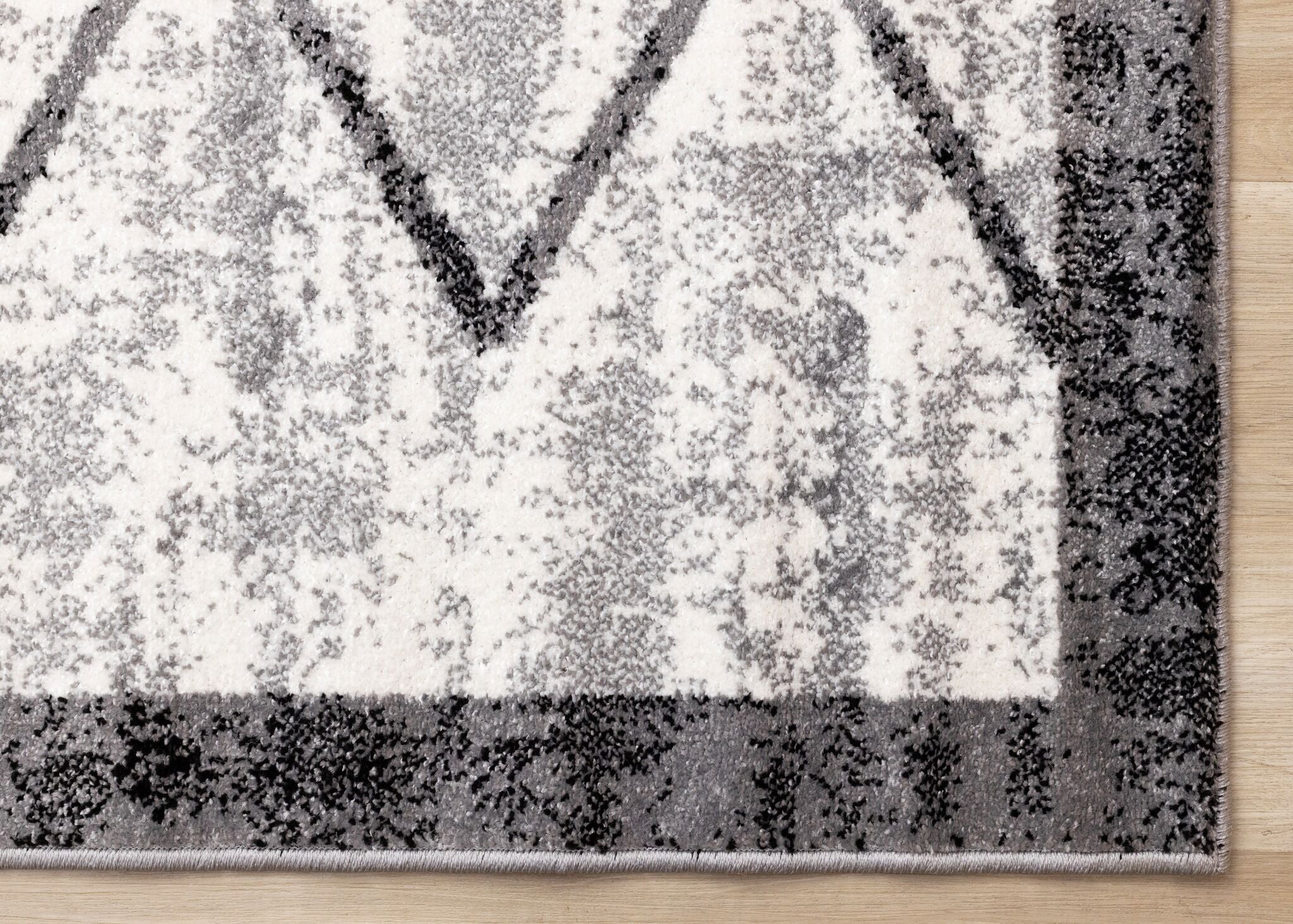 Ashwood 6'7" x 9'10" Distressed Lattice Area Rug - Grey, Black, White - Image 7