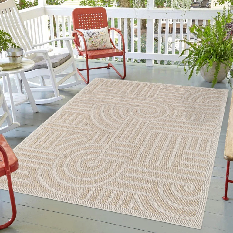 Assia Curves Outdoor Rug - 4' x 6' - Beige - Image 4