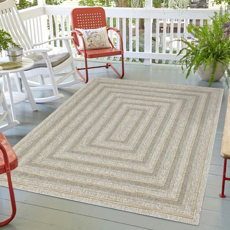Assia Rectangles Outdoor Rug - 9' x 12' - Beige - Image 4