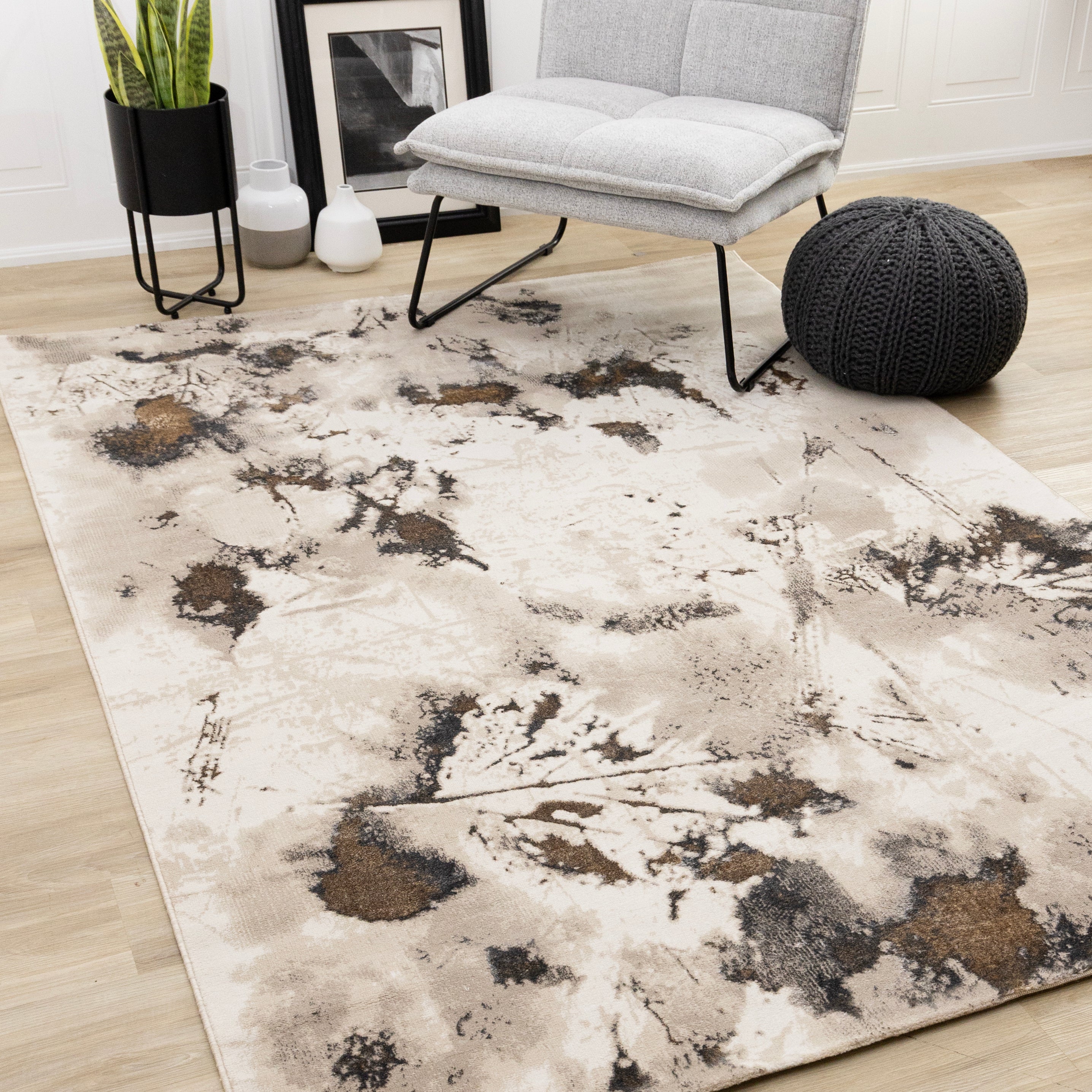 Autumn Drift 6'7" x 9'6" Distressed Foliage Area Rug - Light Brown, Beige - Image 2