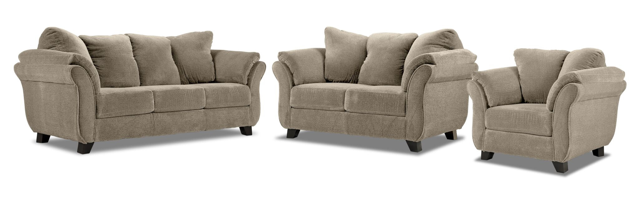 Avery Sofa, Loveseat and Chair Set - Toast