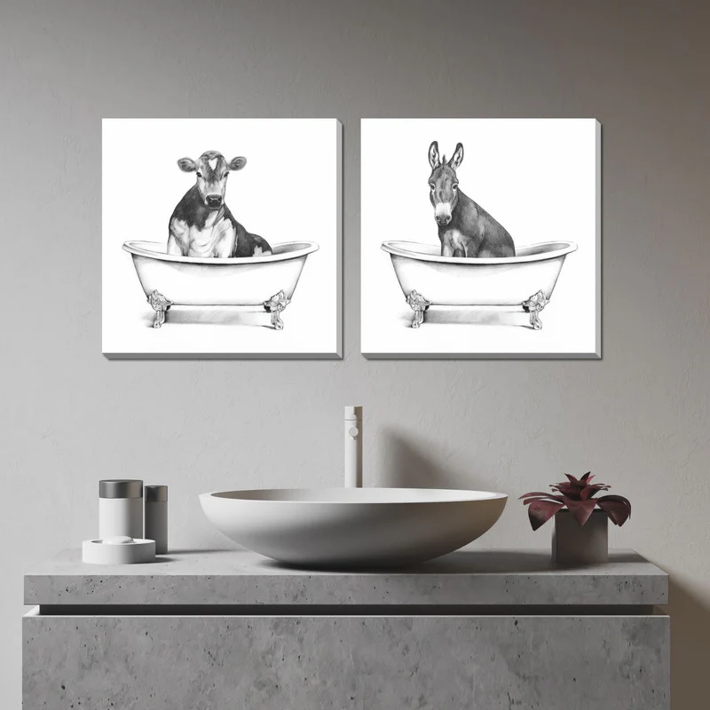 Bathtub Friends VIII Wall Art - White/Black - 18 X 18 - Image 2