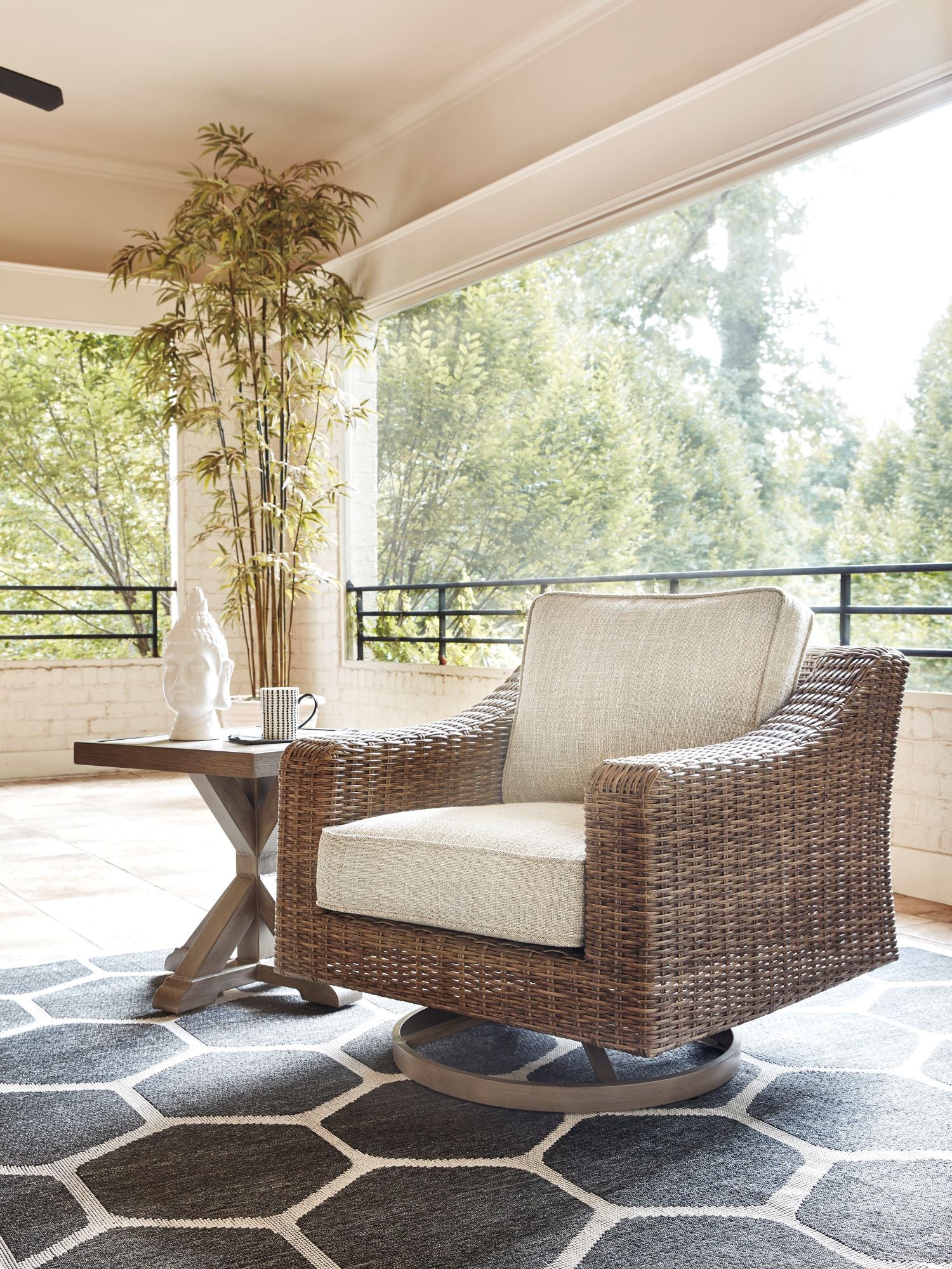 Beachcroft - Outdoor Swivel Chair - Beige, Brown - Image 5