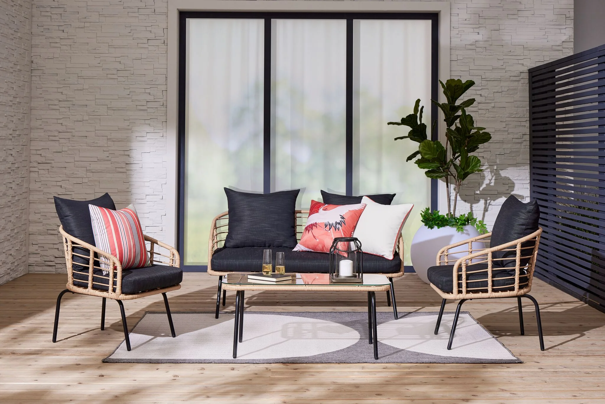 Belize 4 - Piece Outdoor Conversation Set - Beige & Black - Image 2