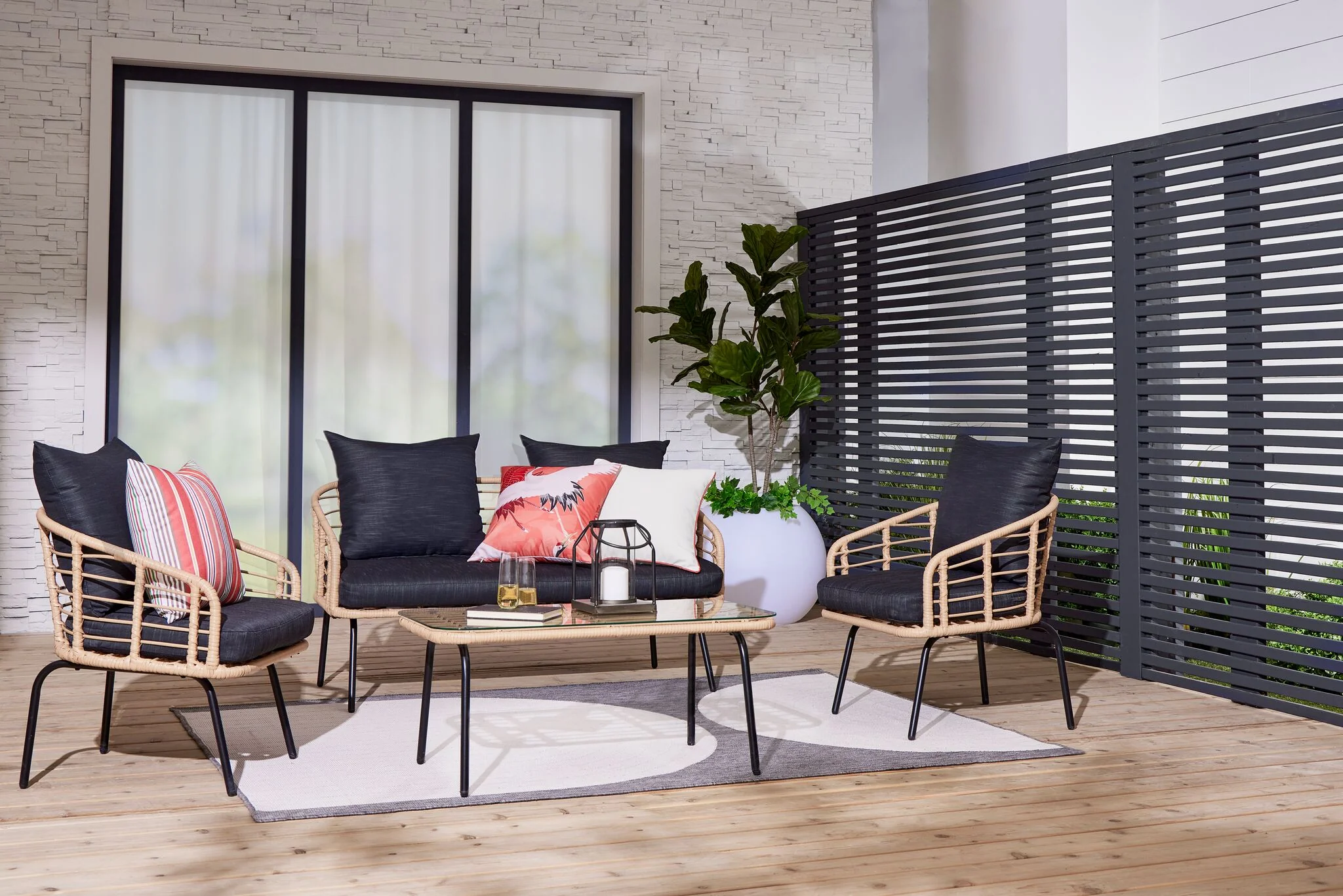 Belize 4 - Piece Outdoor Conversation Set - Beige & Black - Image 3
