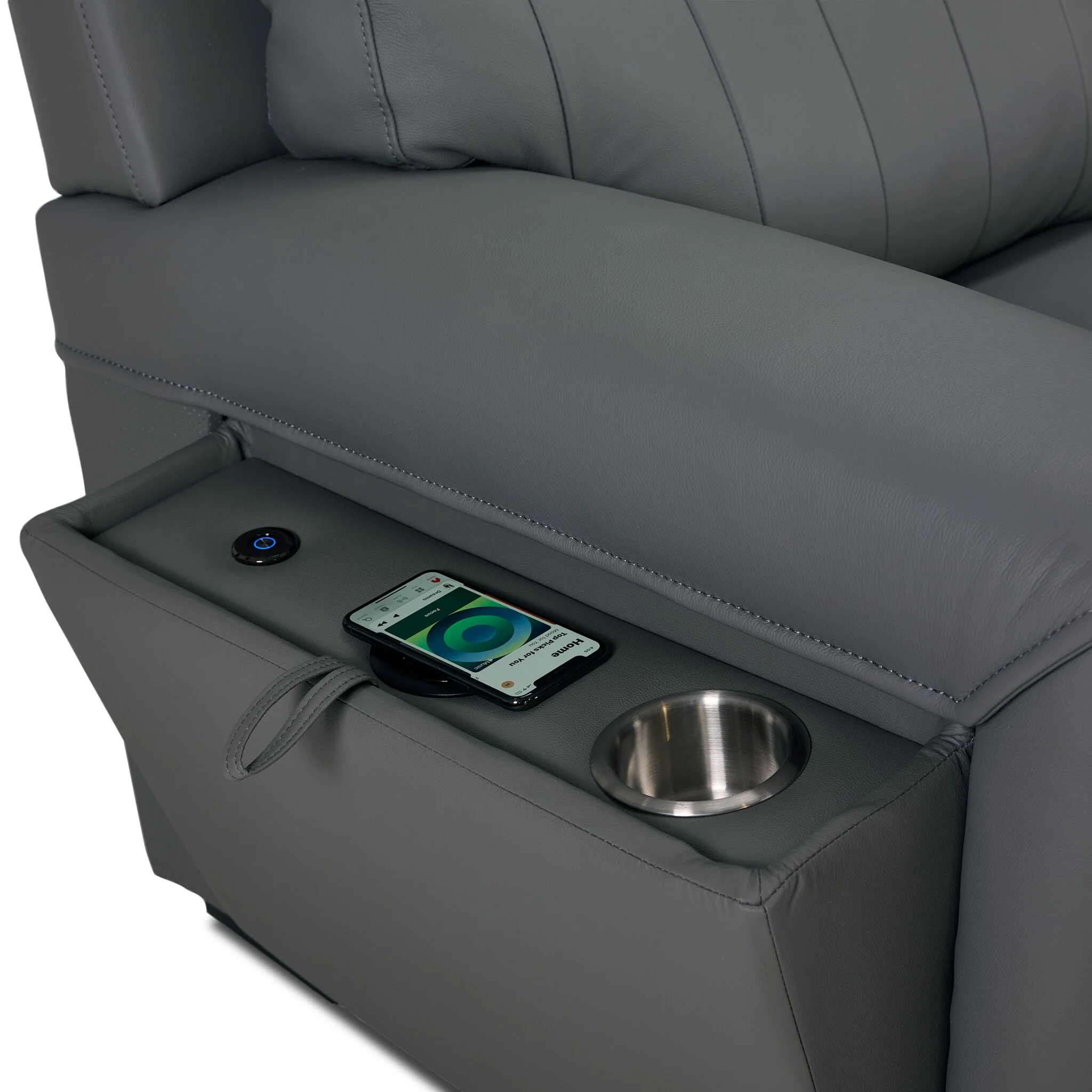 Benevento Leather Sofa - Steel - Image 4