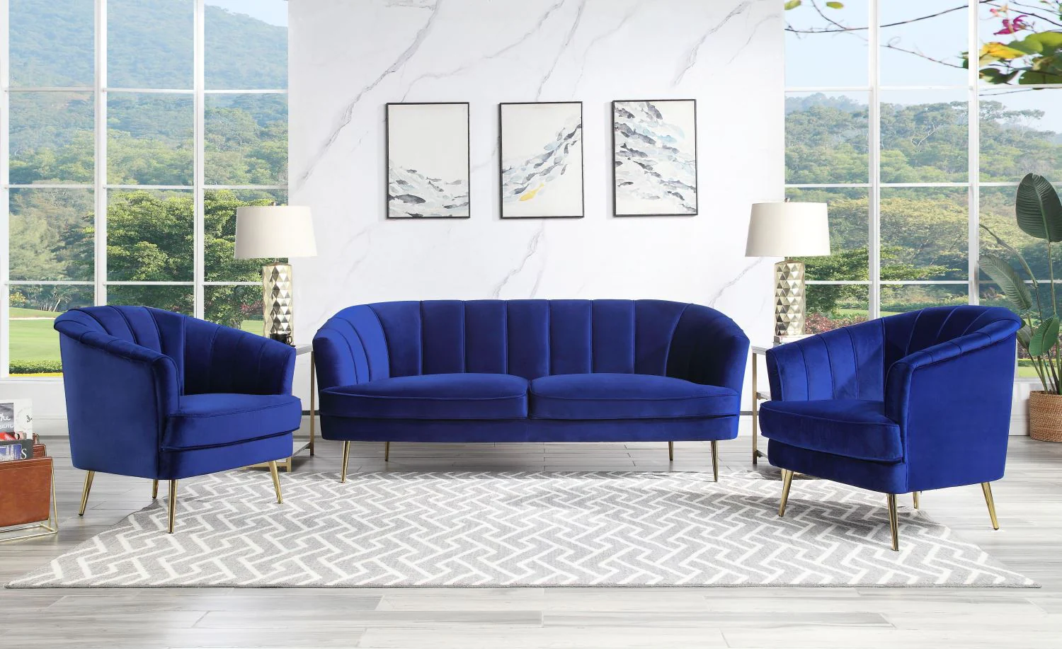 Bildud Velvet Sofa - Blue - Image 2