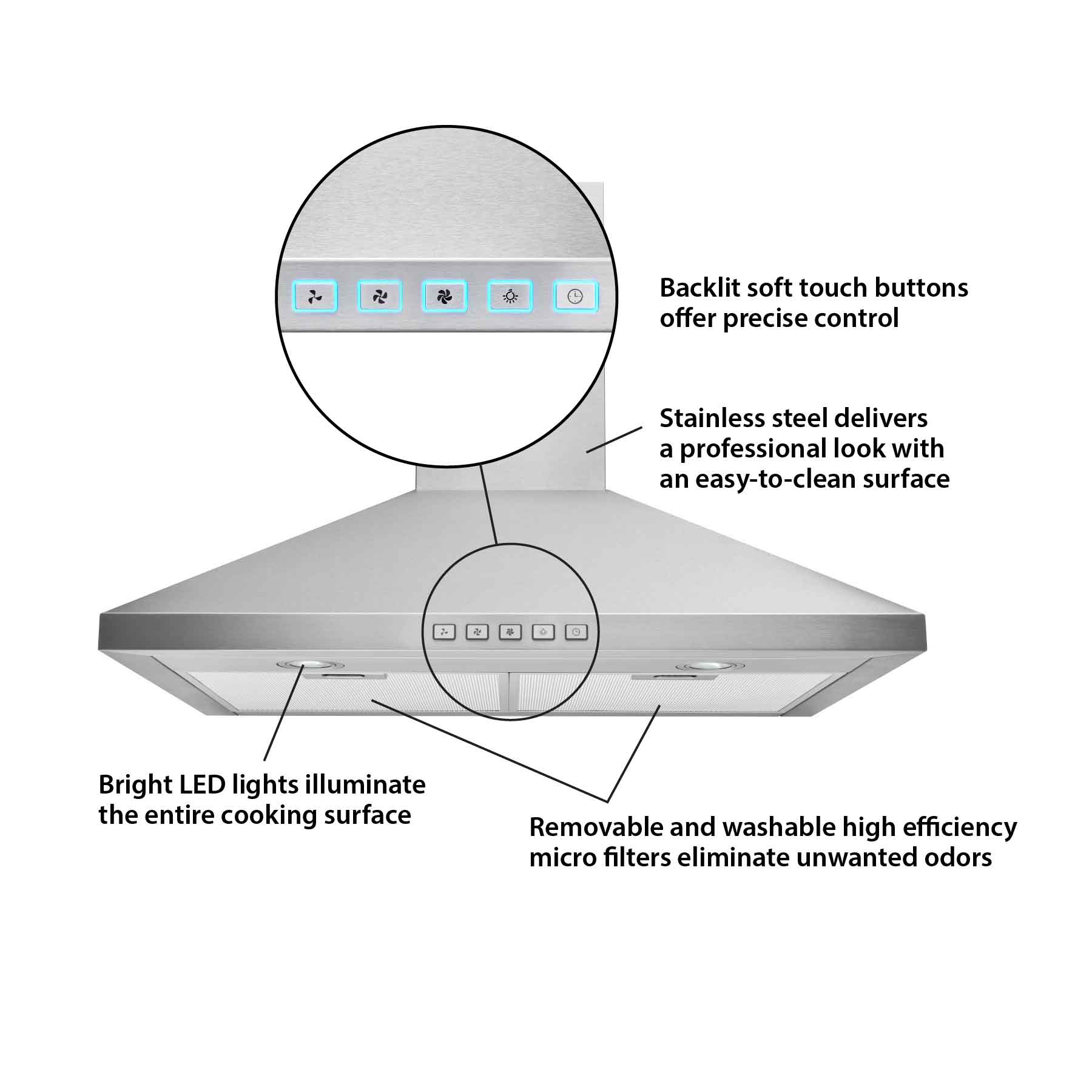 Broan Stainless Steel 24" 450 CFM Designer Pyramidal Chimney Hood - BWP1244SS - Image 10