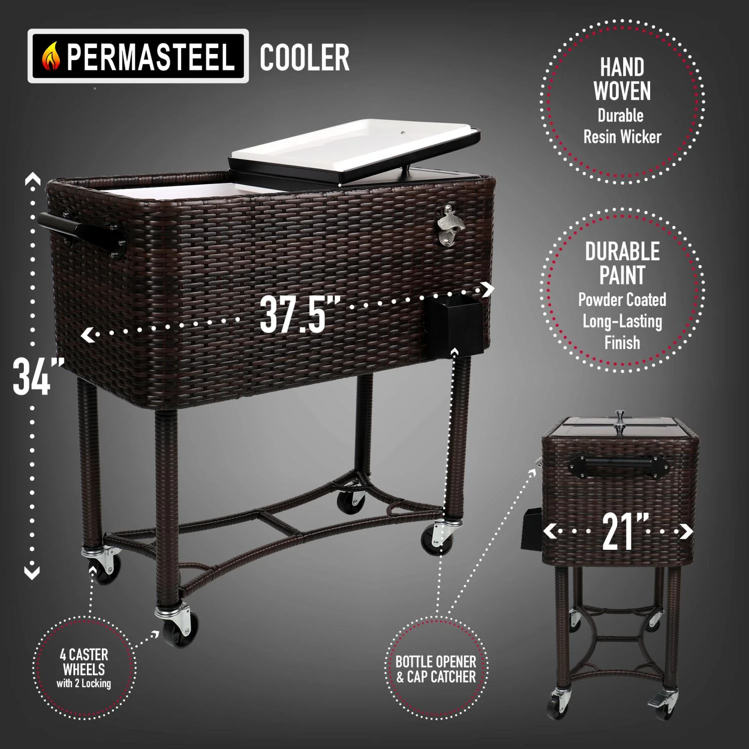Bui Viem 80QT Rolling Wicker Patio Cooler - Image 6
