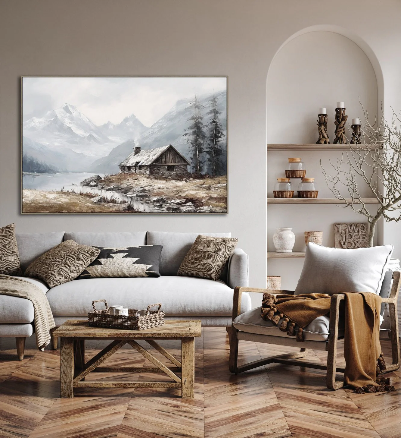 Cabin by the Peaks Wall Art - Neutral/Light Brown - Image 2