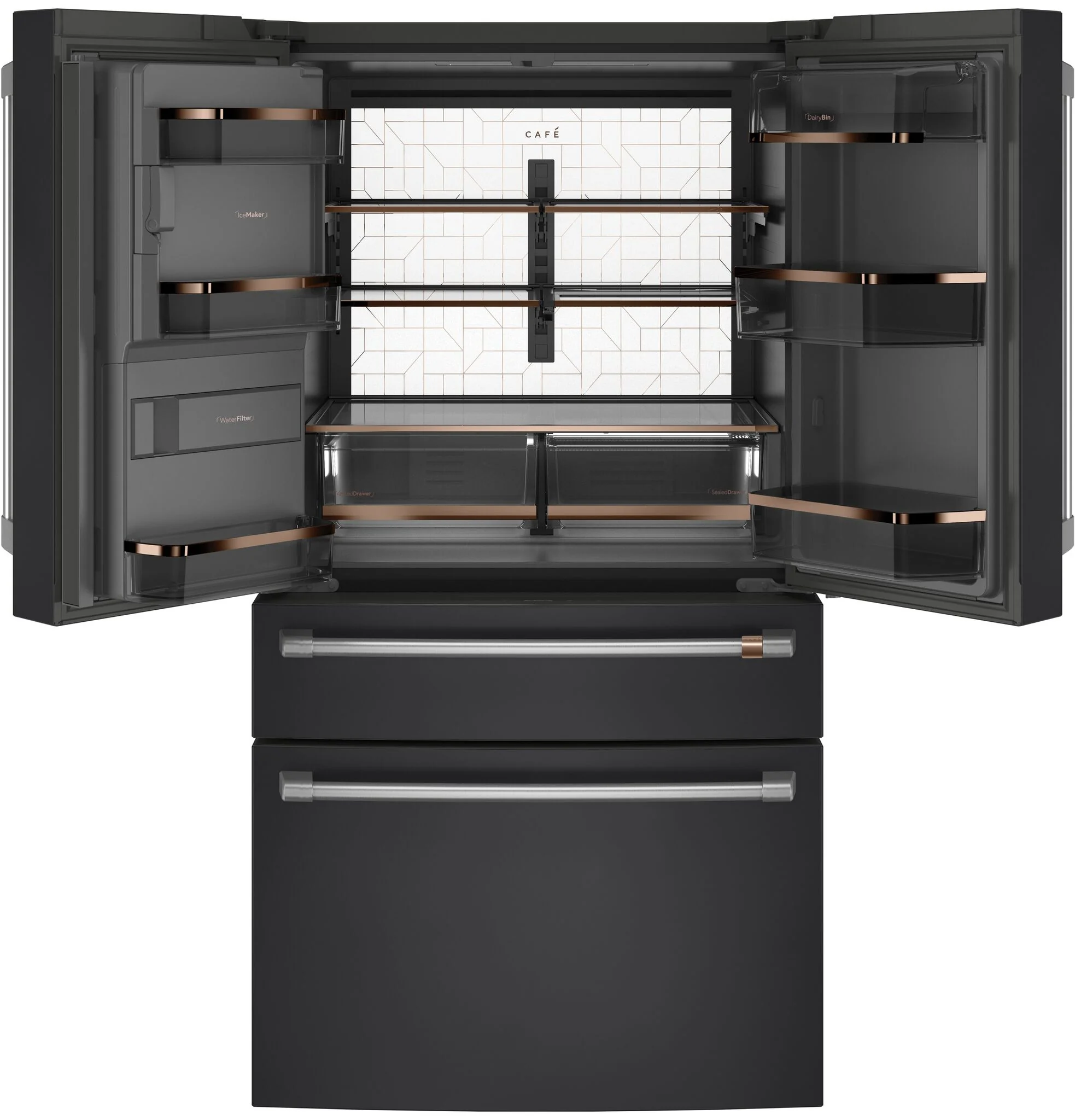 Café 35.75" 22.3 Cu. Ft. Matte Black Smart Counter-Depth 4-Door French Door Refrigerator - CXE22DP3PD1 - Image 2