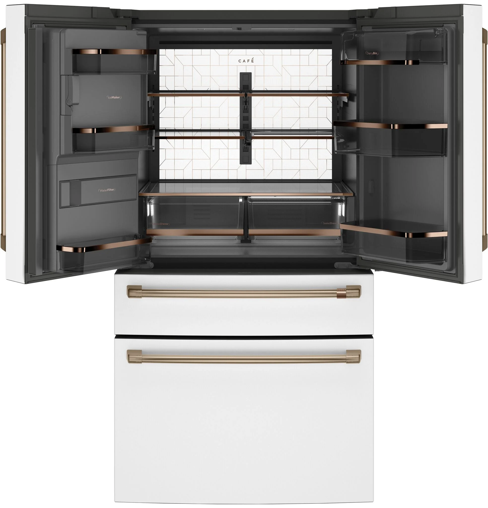 Café 35.75" 22.3 Cu. Ft. Matte White Smart Counter-Depth 4-Door French Door Refrigerator - CXE22DP4PW2 - Image 2