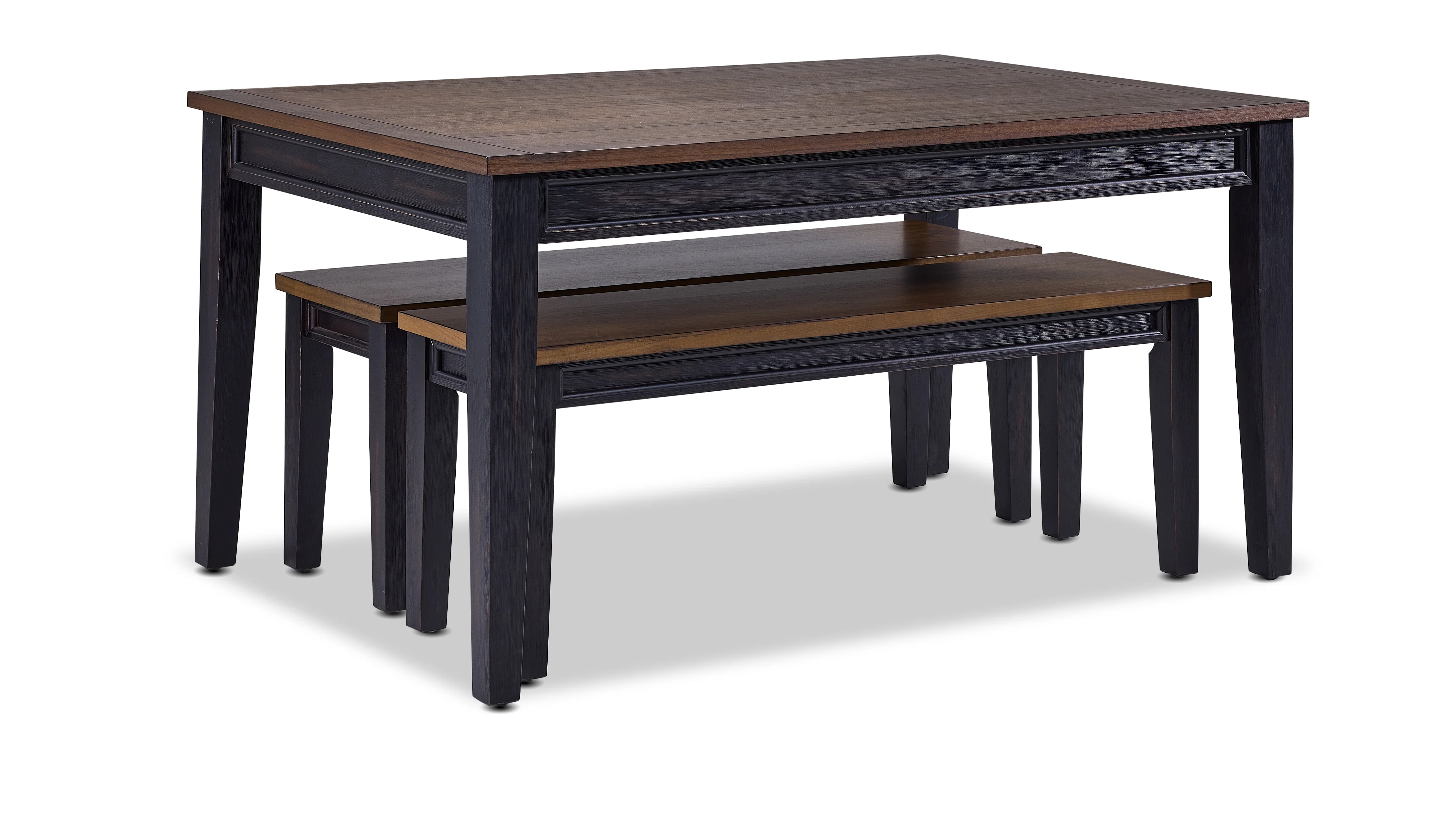 Caylie Noir 3-Piece Dining Set with Benches - Ebony, Driftwood - Image 2