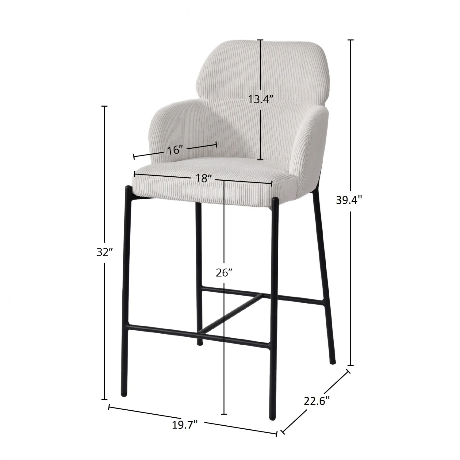 Celon Counter Stool - Corduroy White - Set Of Two - Image 2