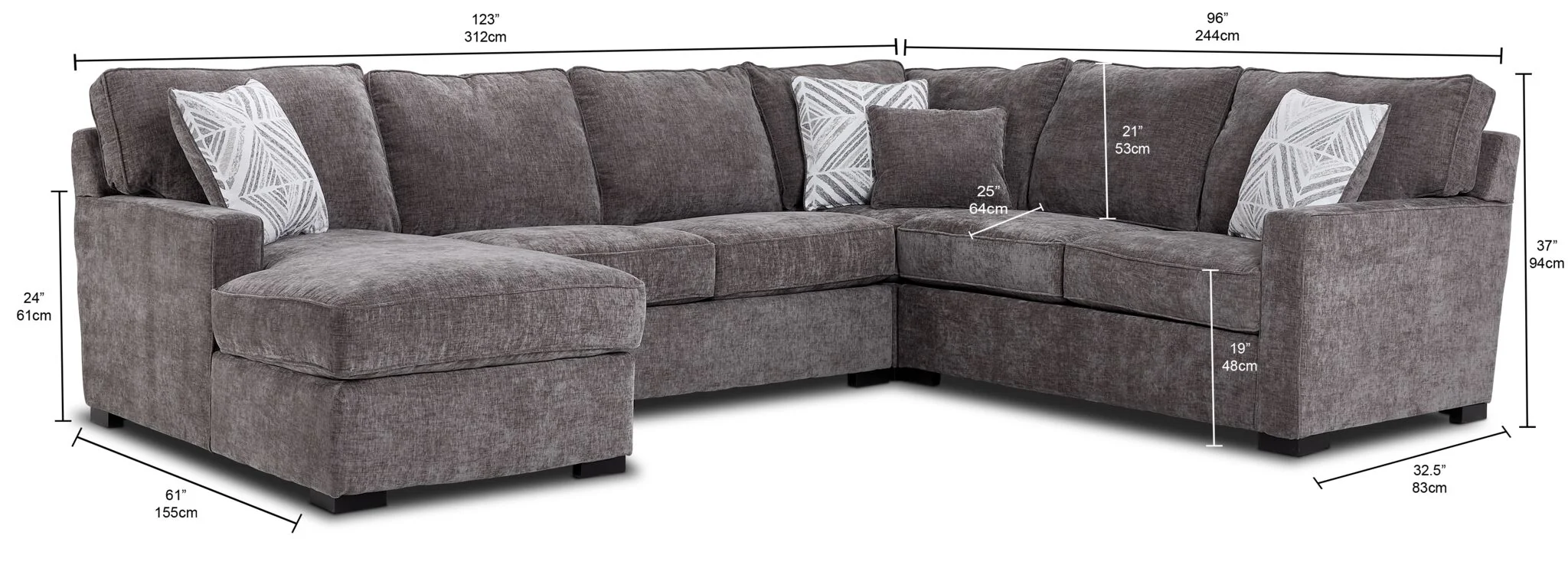 Charlotte 4-Piece Sectional with Left-Facing Chaise - Pewter - Image 3