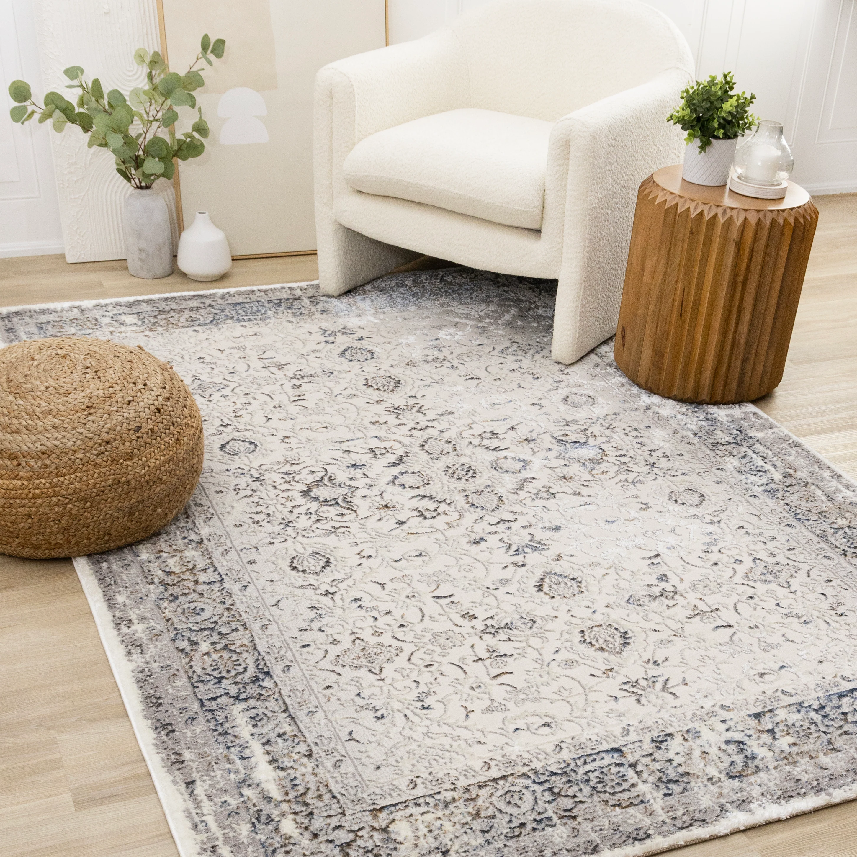 Chateau Charm 6'7" x 9'6" Elegant Classic Area Rug - Grey, Beige - Image 2