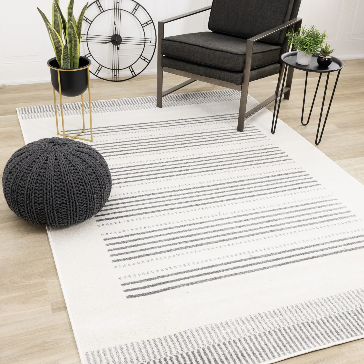 Claremont Sleek Modern Lines Area Rug - 8' X 11' - White/Grey - Image 2