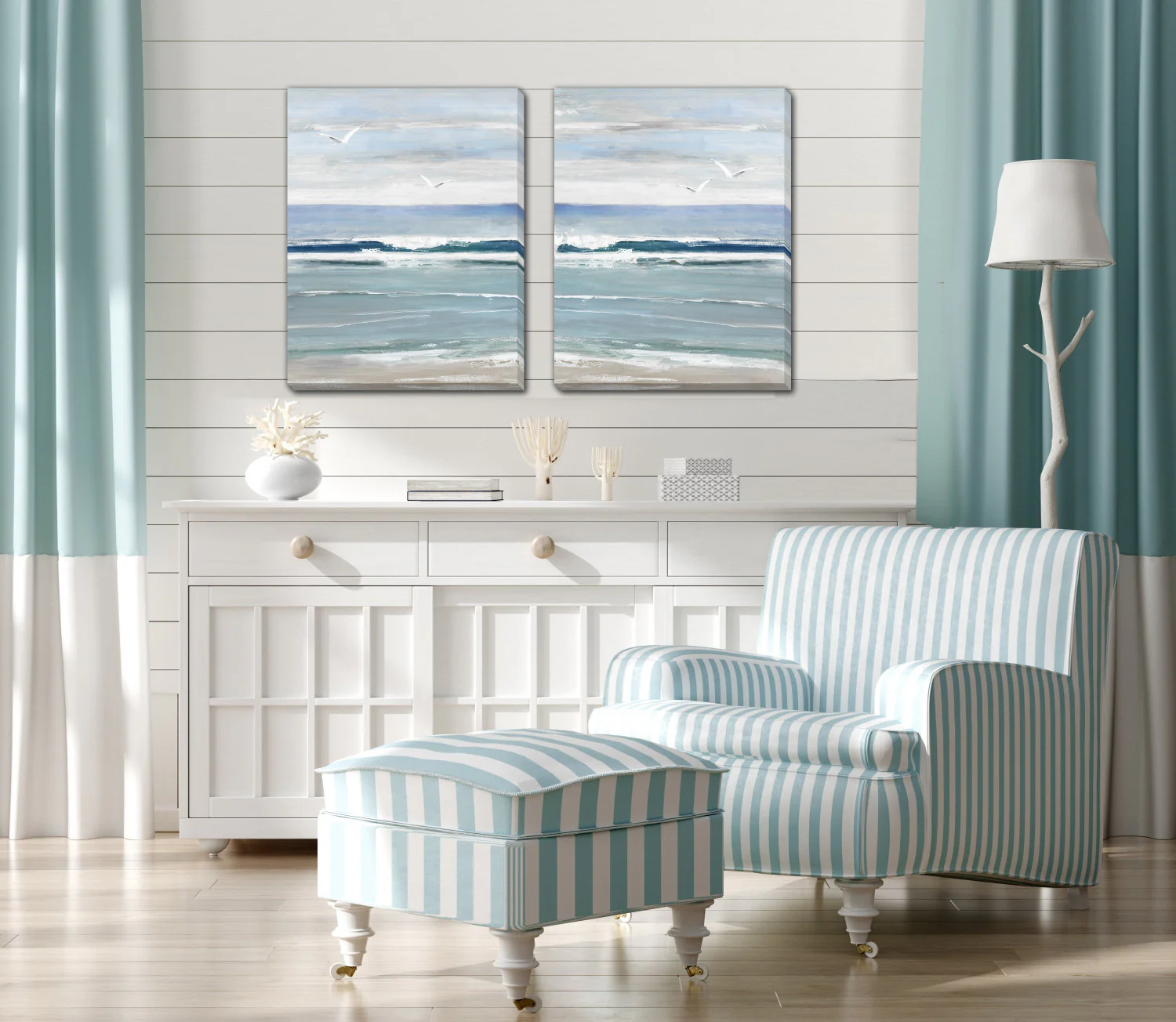 Coastal Waves Wall Art - Blue/White - 16 X 20 - Set of Two - Image 2