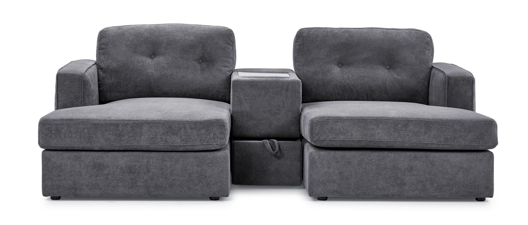 Feeling Connected - Connex 3-Piece Modular Sectional with Chaise and Drawer Console - Light Grey - Image 2