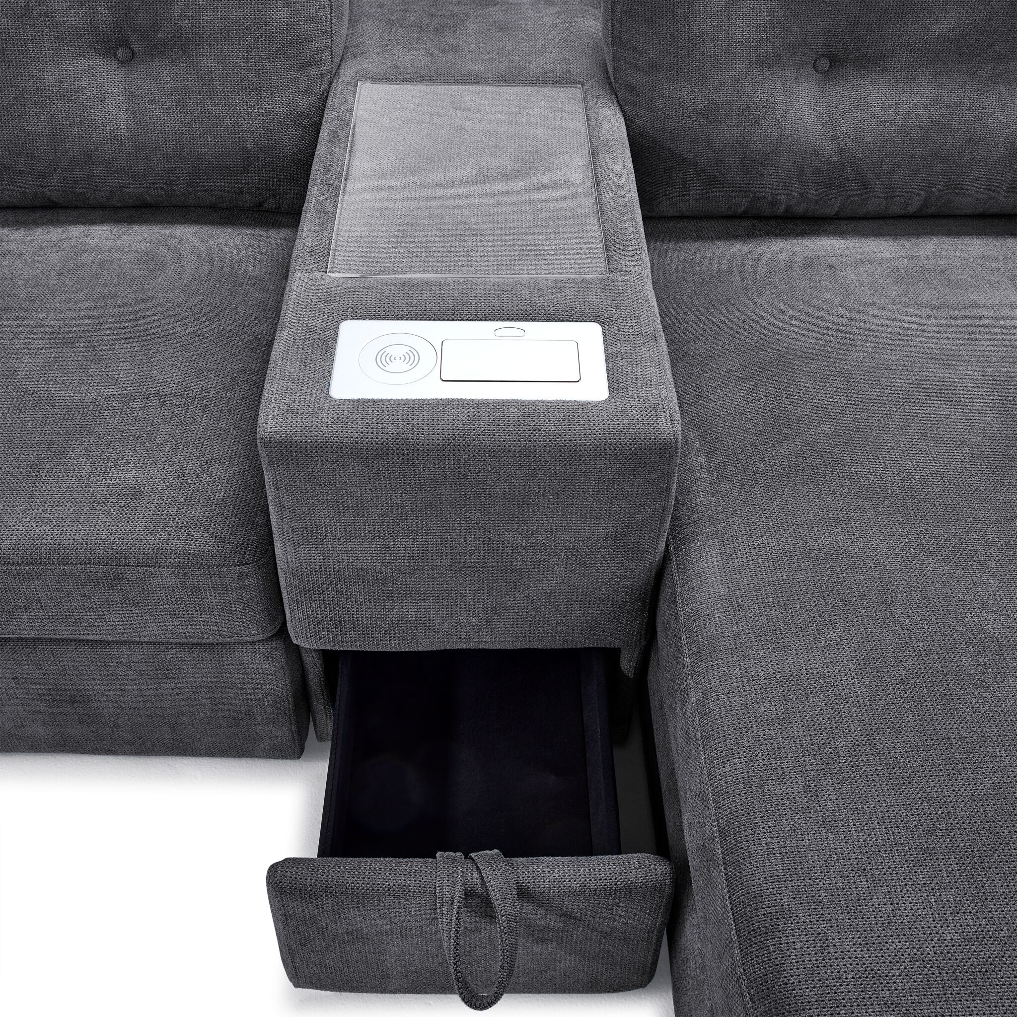 Feeling Connected - Connex 6-Piece Modular Sectional with Drawer Console - Light Grey - Image 11