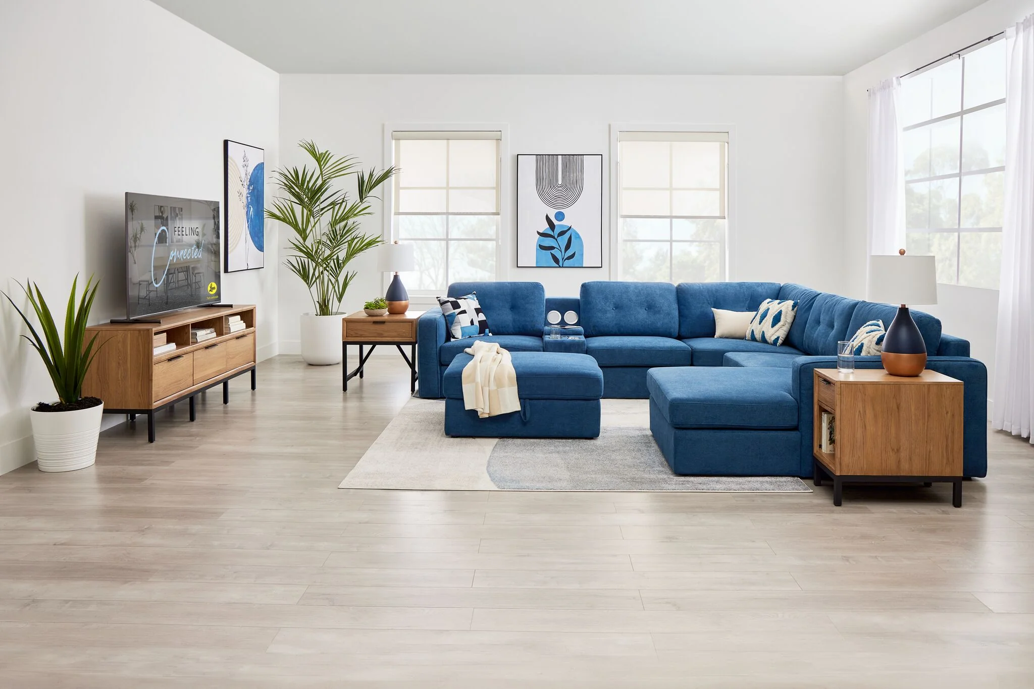 Feeling Connected - Connex 6-Piece Modular Sectional with Storage Console - Blue - Image 3