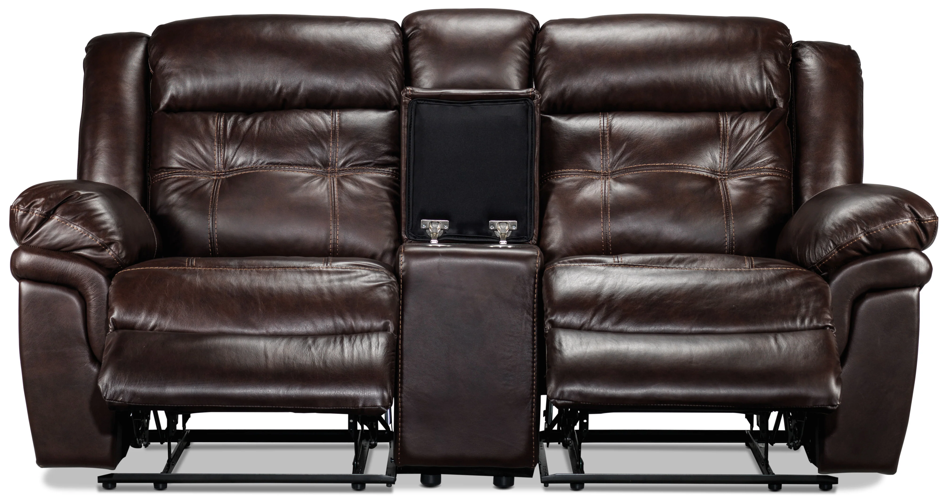 Cooper Leather Reclining Sofa and Loveseat with Console Set - Brown - Image 3
