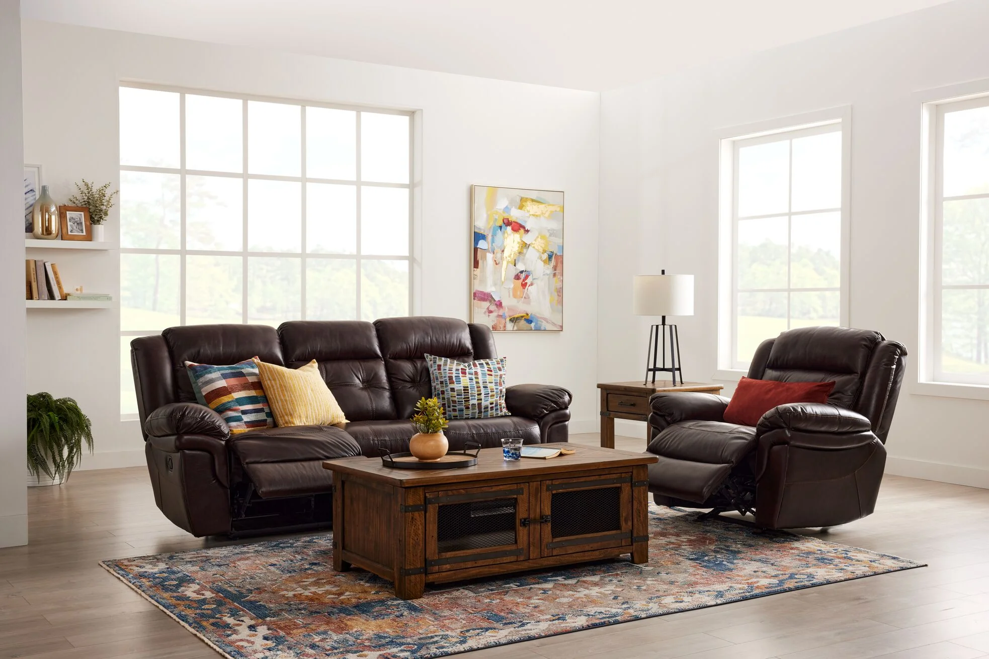 Cooper Leather Reclining Sofa and Loveseat with Console Set - Brown - Image 8