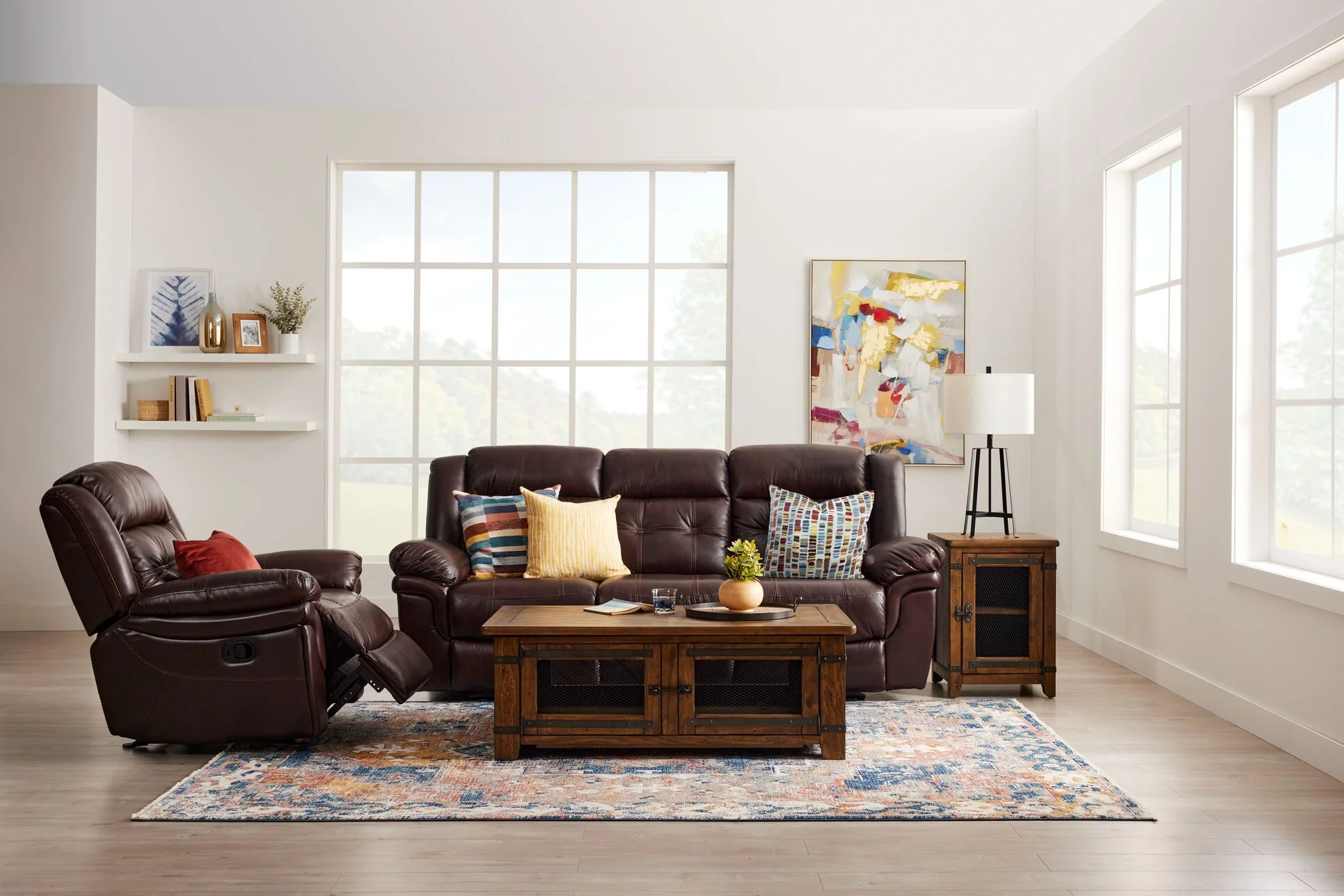 Cooper Leather Reclining Sofa, Reclining Loveseat with Console and Recliner Set - Brown - Image 9