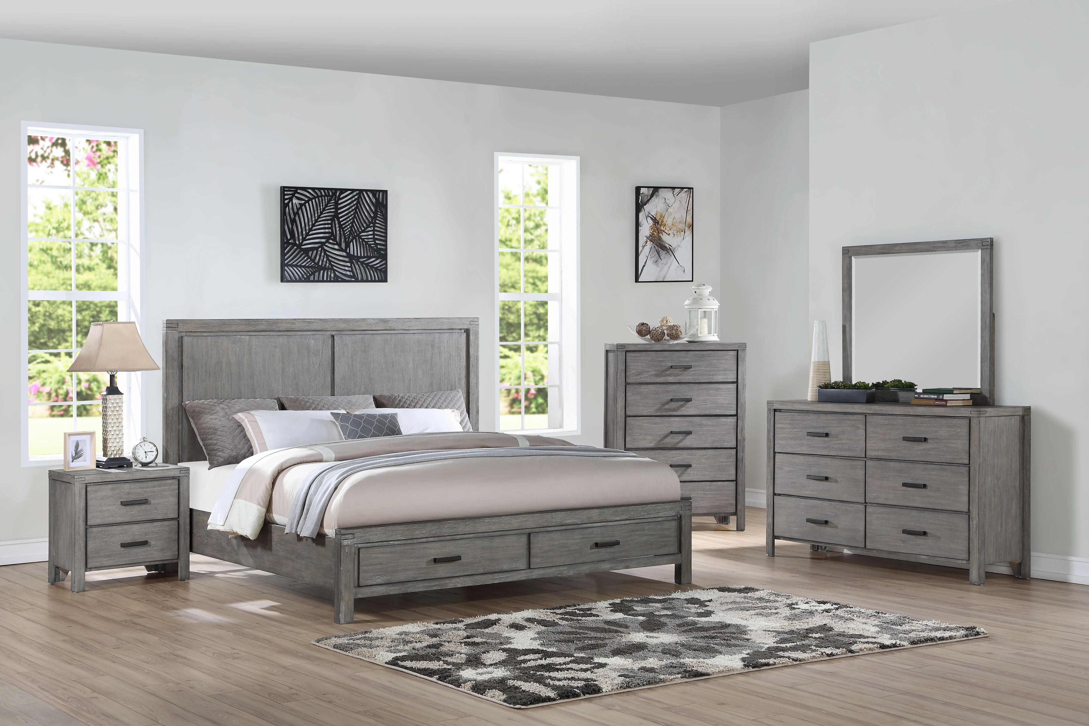 Copeland 6-Piece King Storage Bedroom Package - Wire-Brushed Grey - Image 2