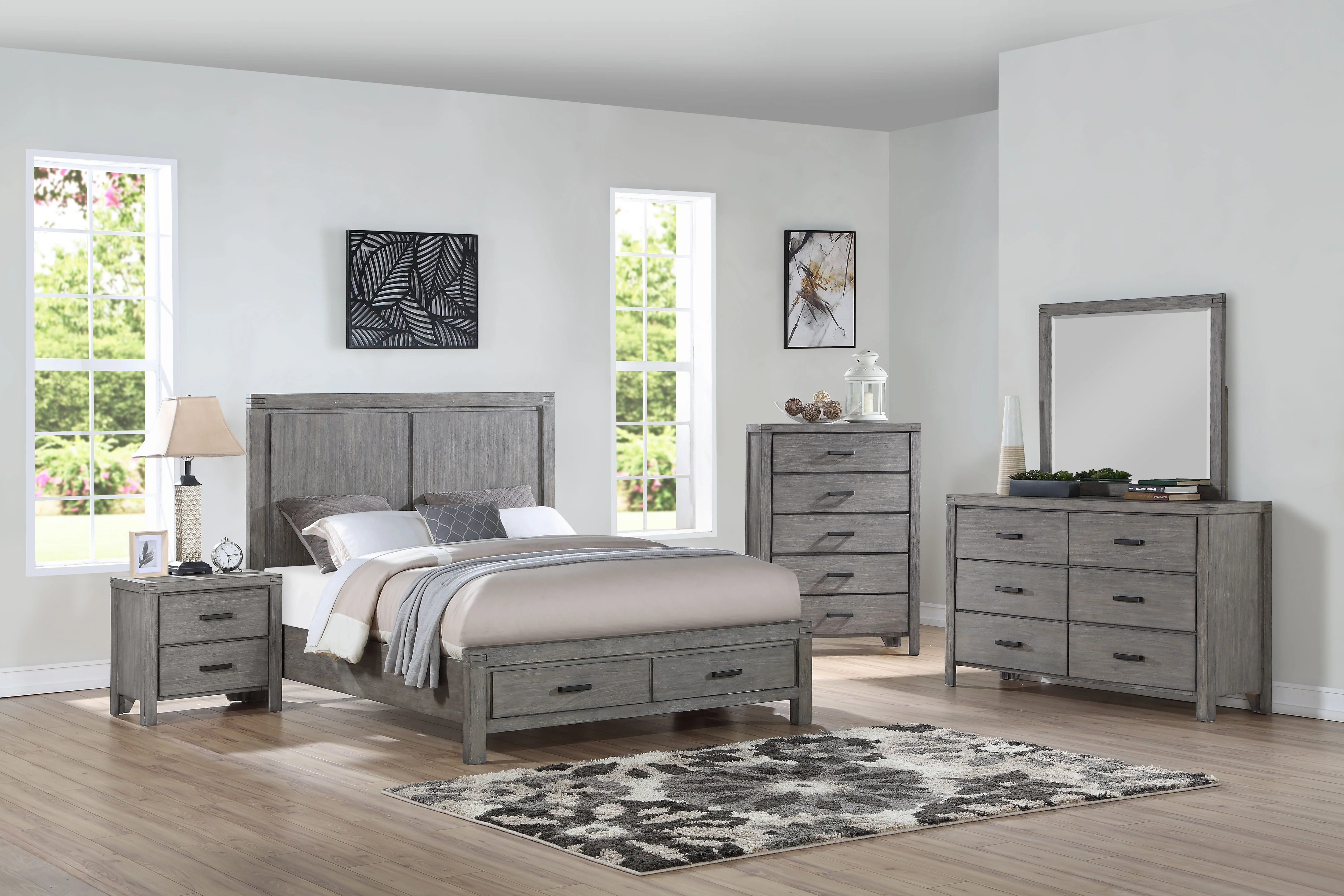 Copeland 6-Piece Queen Storage Bedroom Package - Wire-Brushed Grey - Image 2
