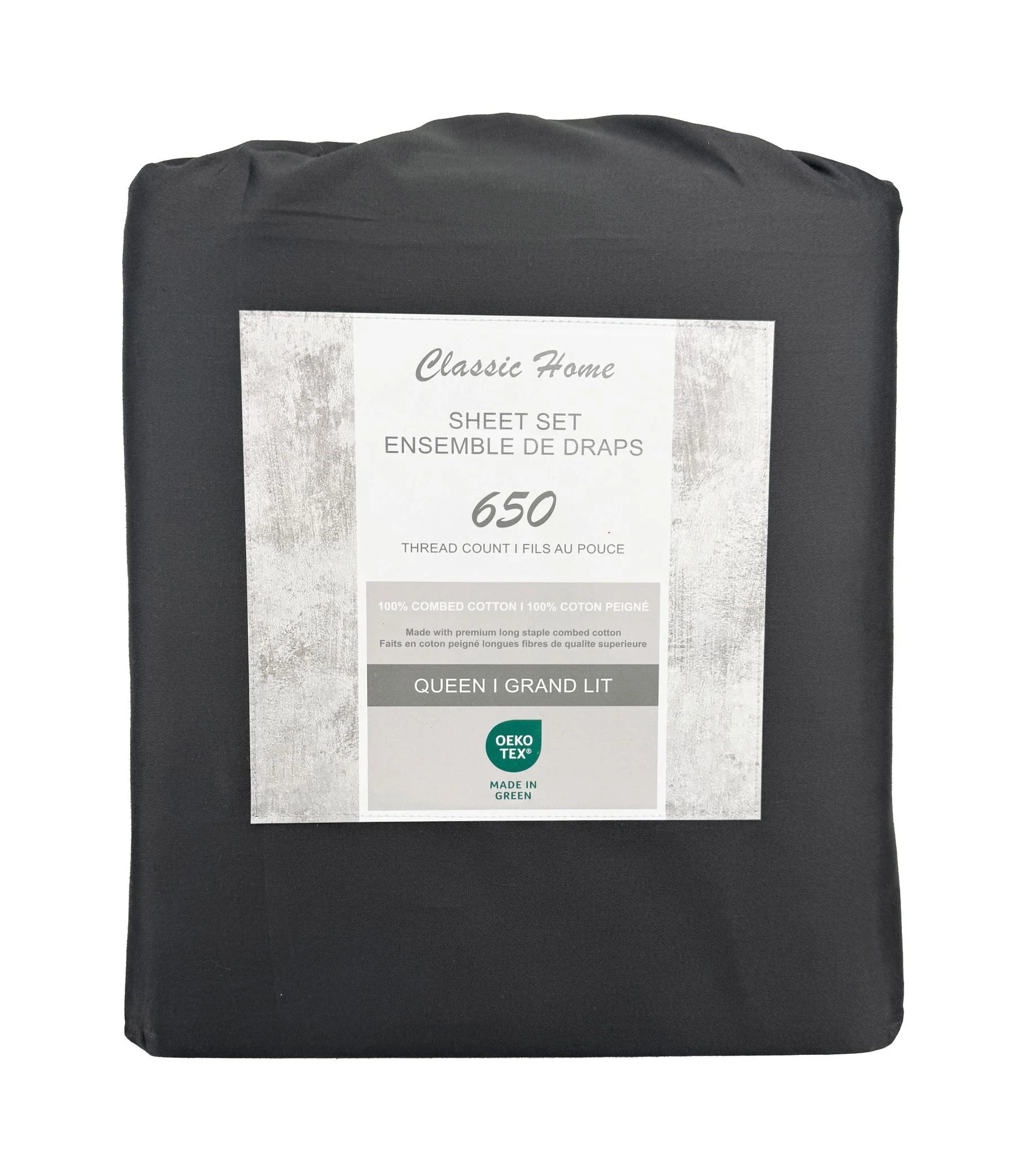 Cotton House 100% Combed Cotton Queen Sheet Set - 650 Thread Count Charcoal