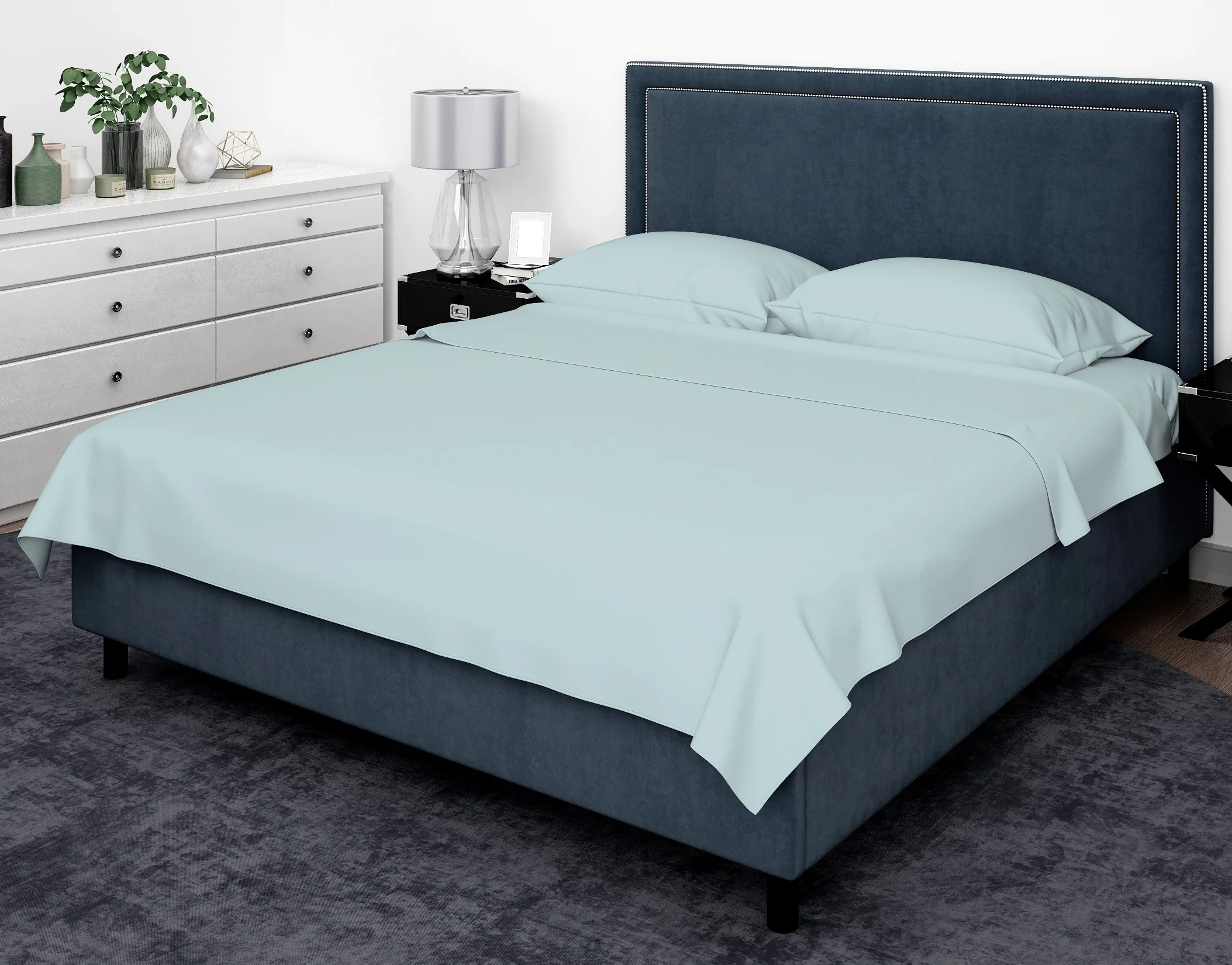 Cotton House 100% Cotton Pima King Sheet Set - 500 Thread Count Winter Sky Blue - Image 2