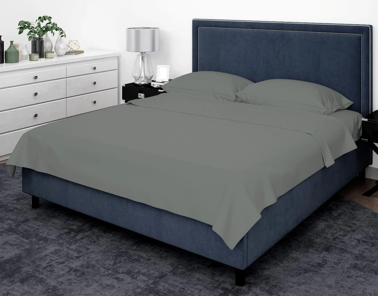Cotton House 100% Cotton Pima Queen Sheet Set - 500 Thread Count Charcoal Grey - Image 2
