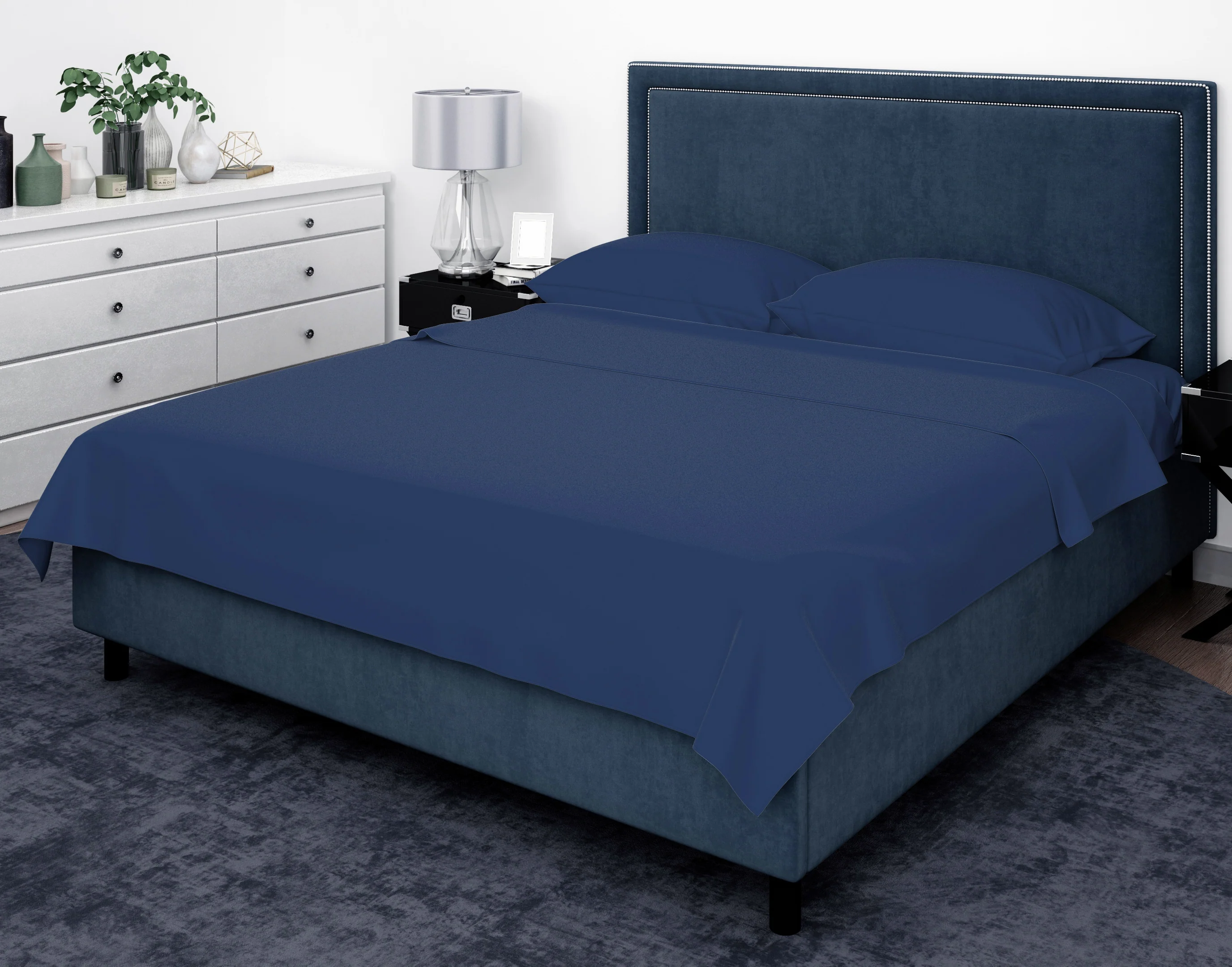 Cotton House 100% Cotton Pima Queen Sheet Set - 500 Thread Count Navy Blue - Image 2