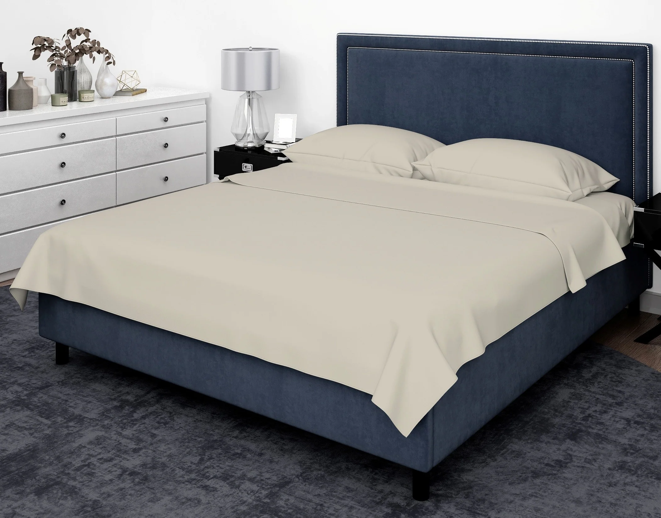 Cotton House 100% Cotton Pima Queen Sheet Set - 500 Thread Count Pumie Stone Beige - Image 2